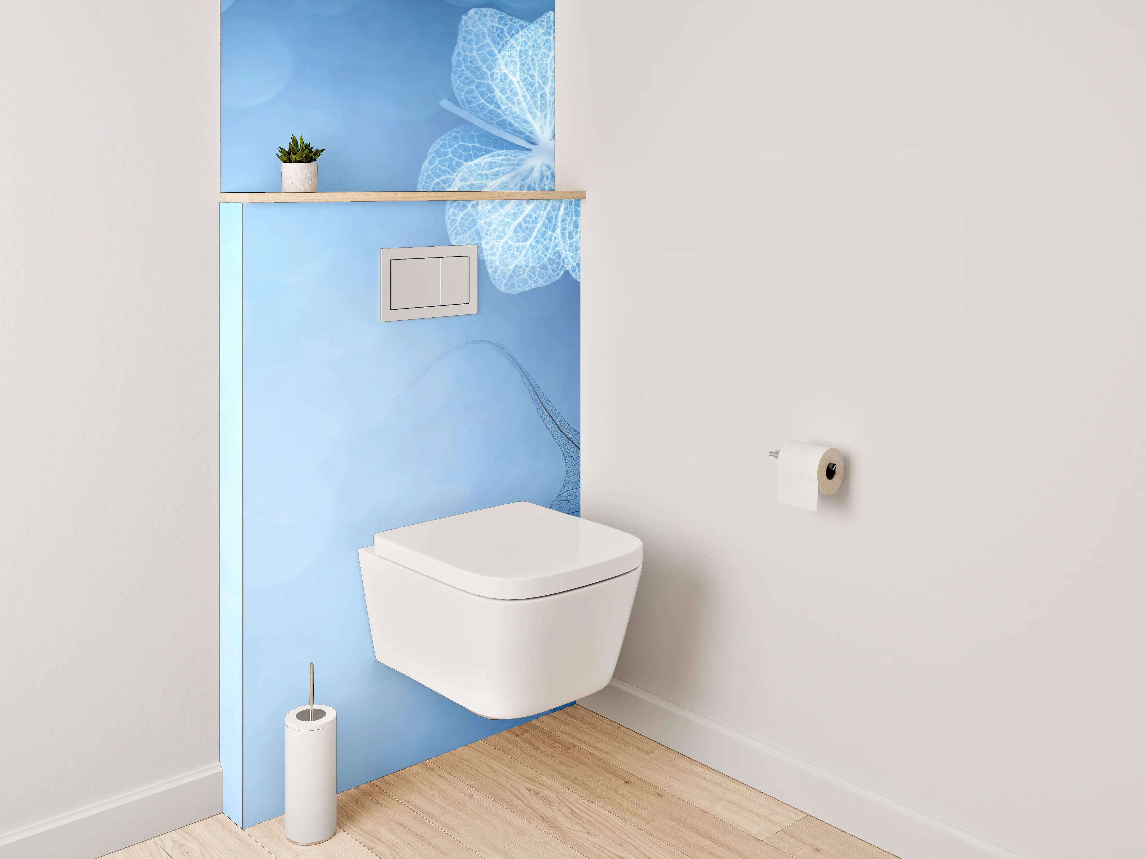 WC-Rückwand - Feine Blaue Blätter Kunst