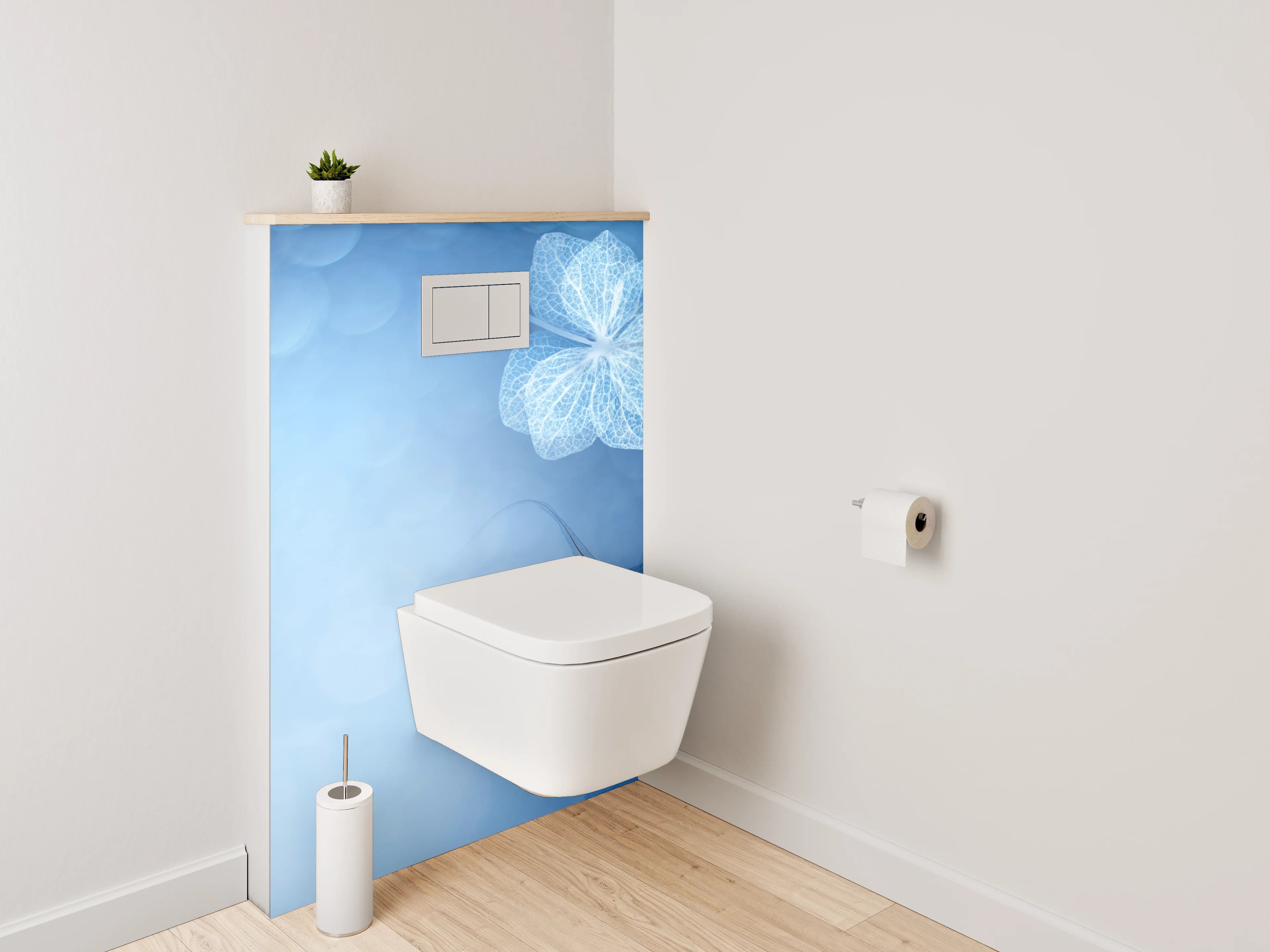 WC-Rückwand - Feine Blaue Blätter Kunst