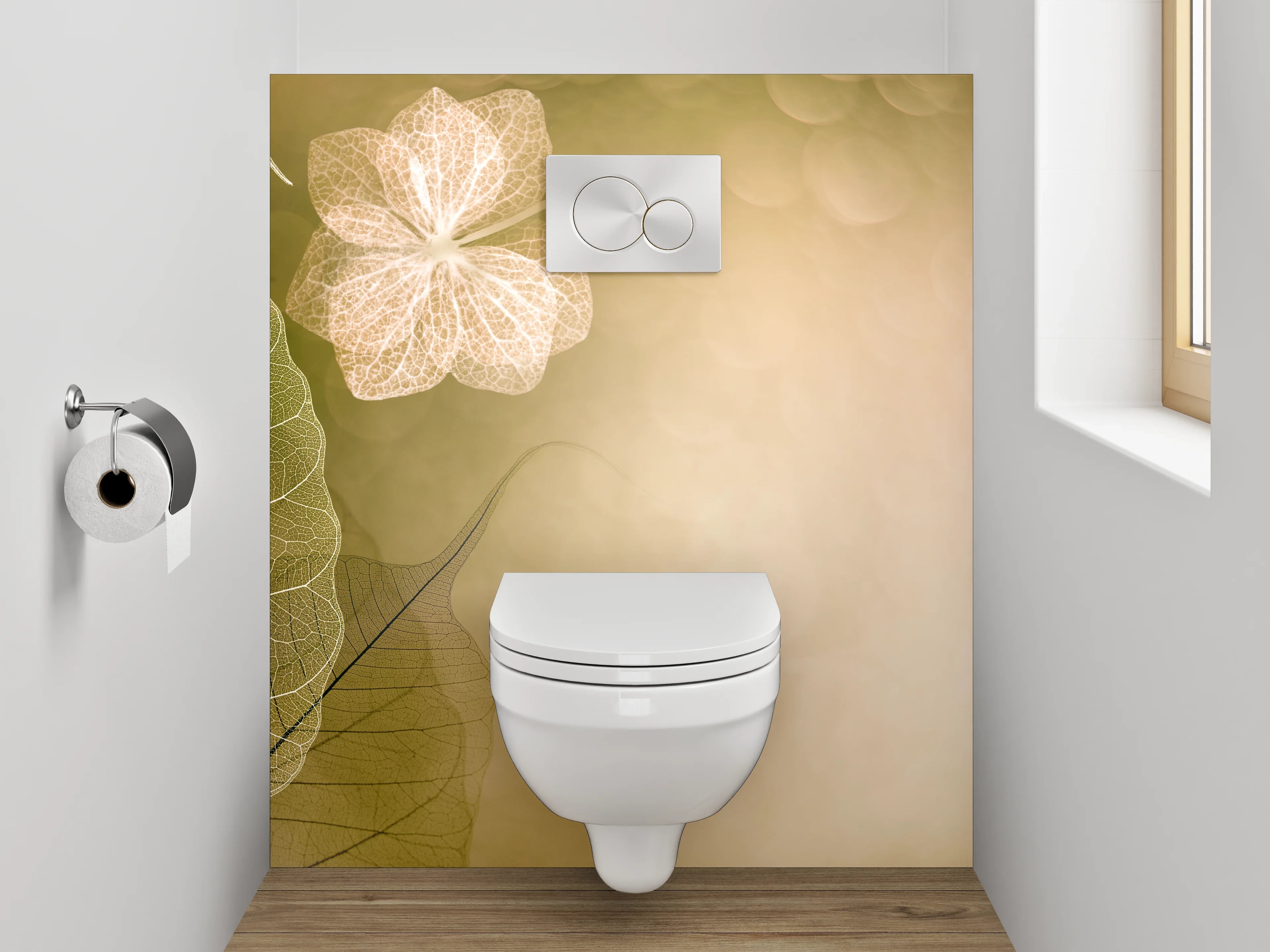 WC-Rückwand - Feine Skelettblätter auf sanftem Beige