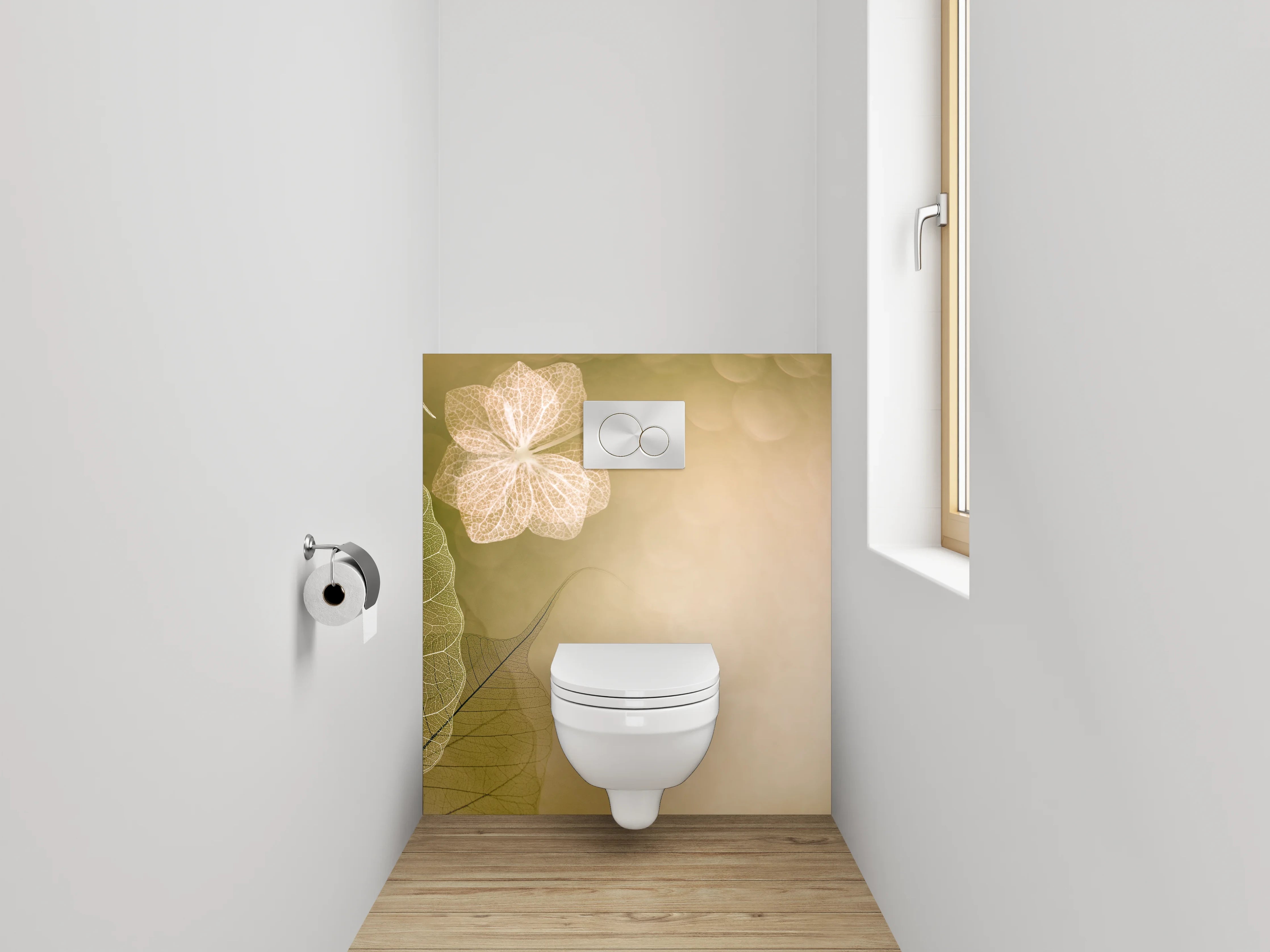 WC-Rückwand - Feine Skelettblätter auf sanftem Beige