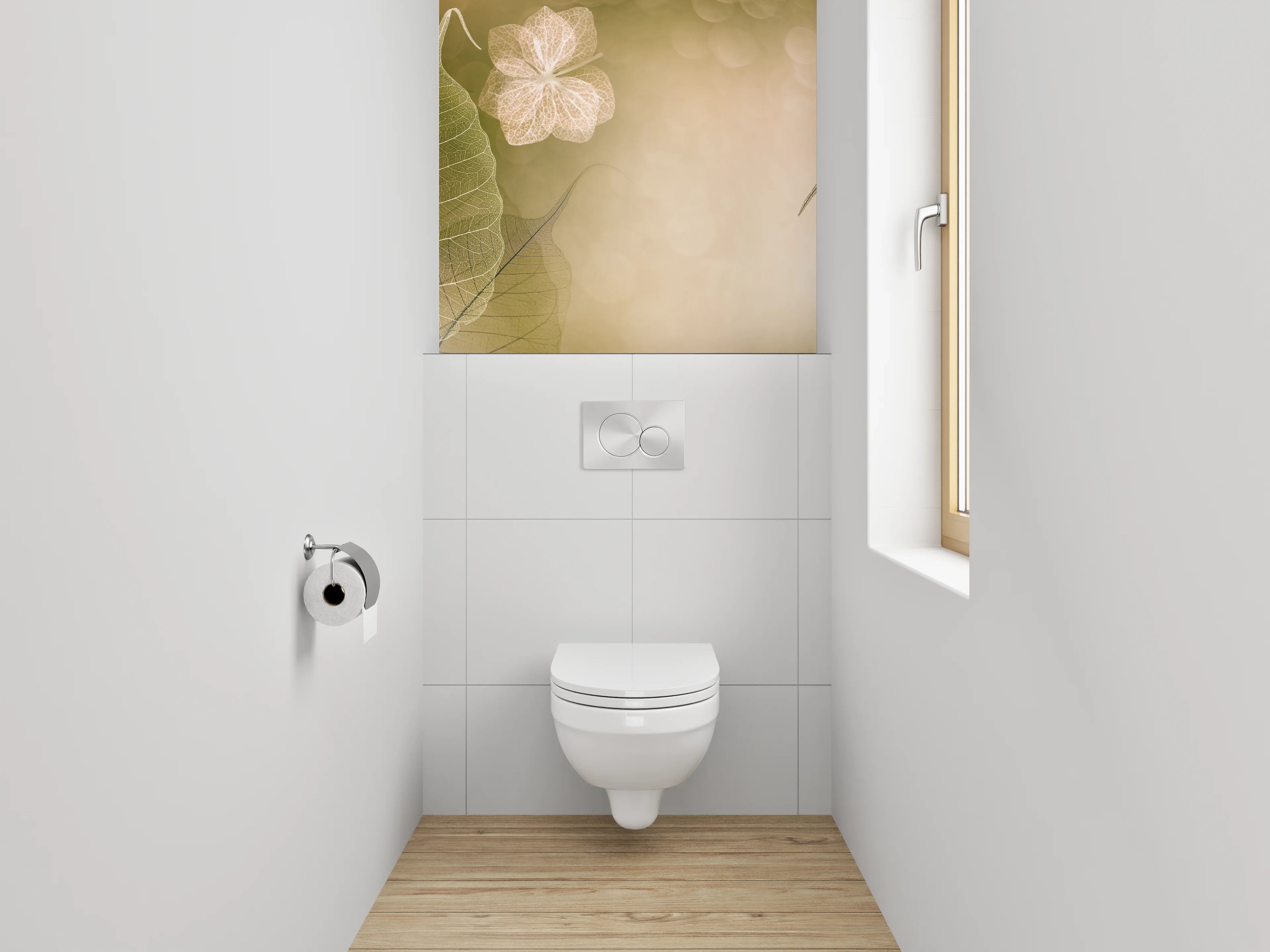 WC-Rückwand - Feine Skelettblätter auf sanftem Beige