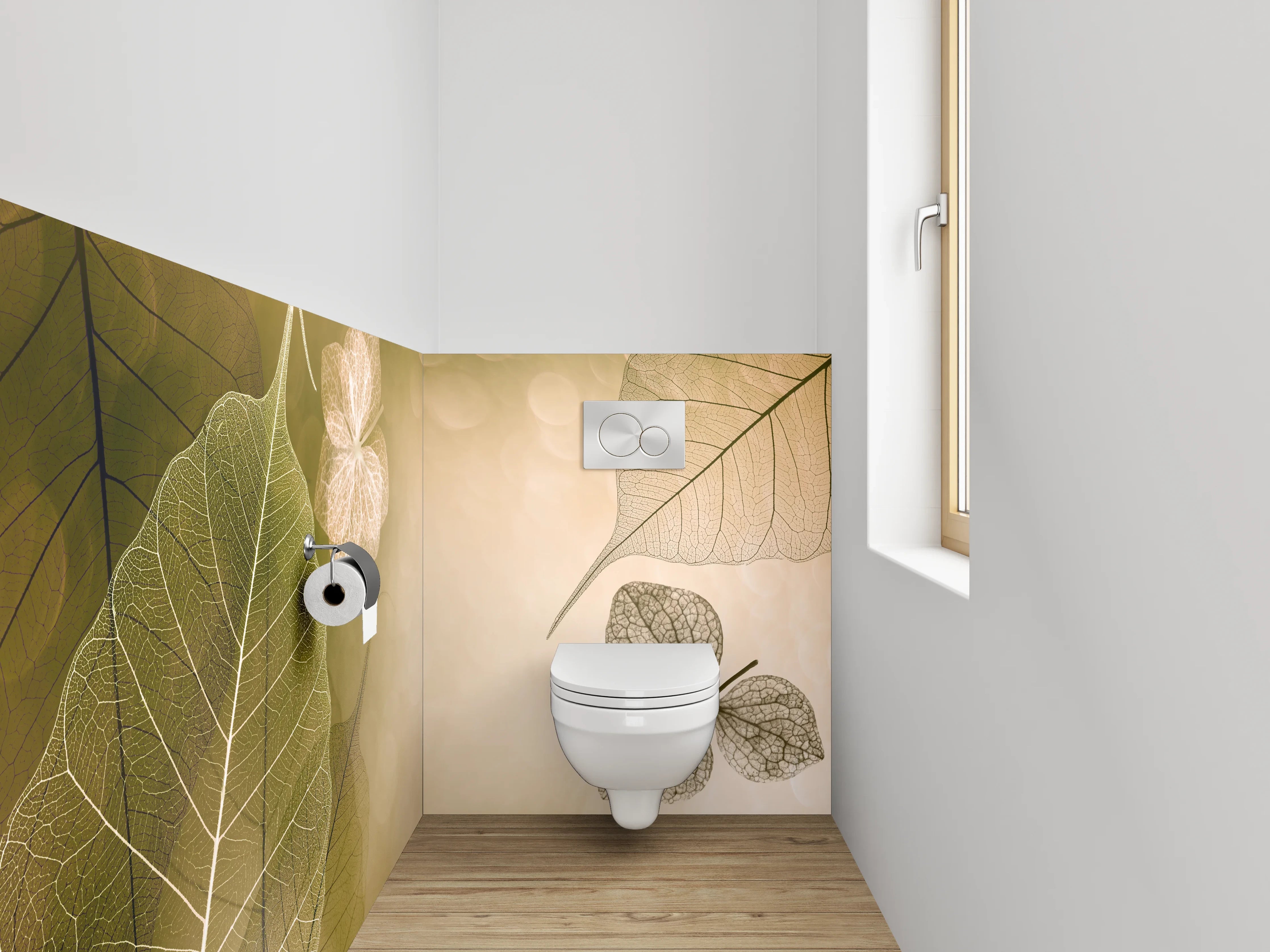 WC-Rückwand - Feine Skelettblätter auf sanftem Beige