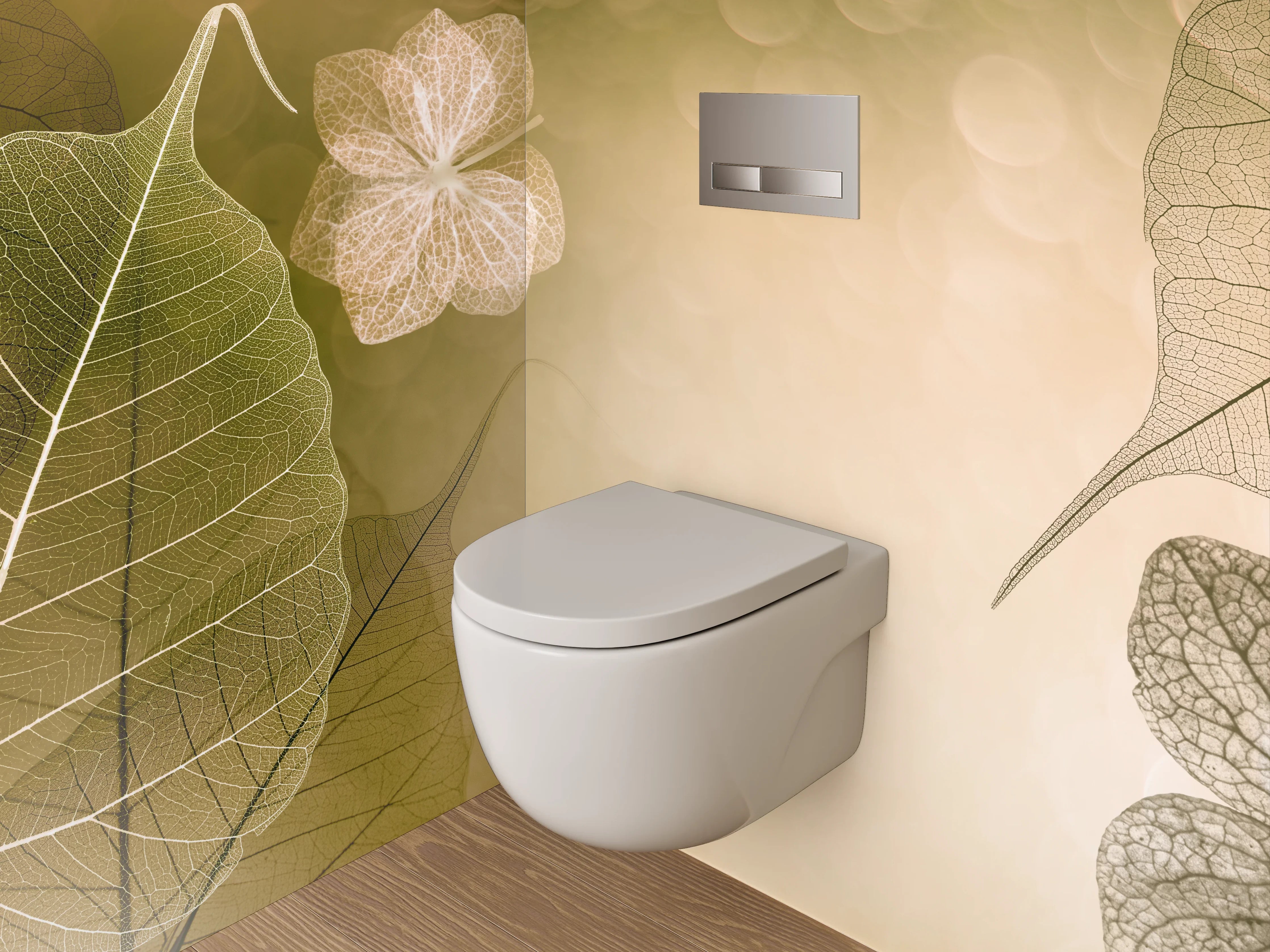 WC-Rückwand - Feine Skelettblätter auf sanftem Beige