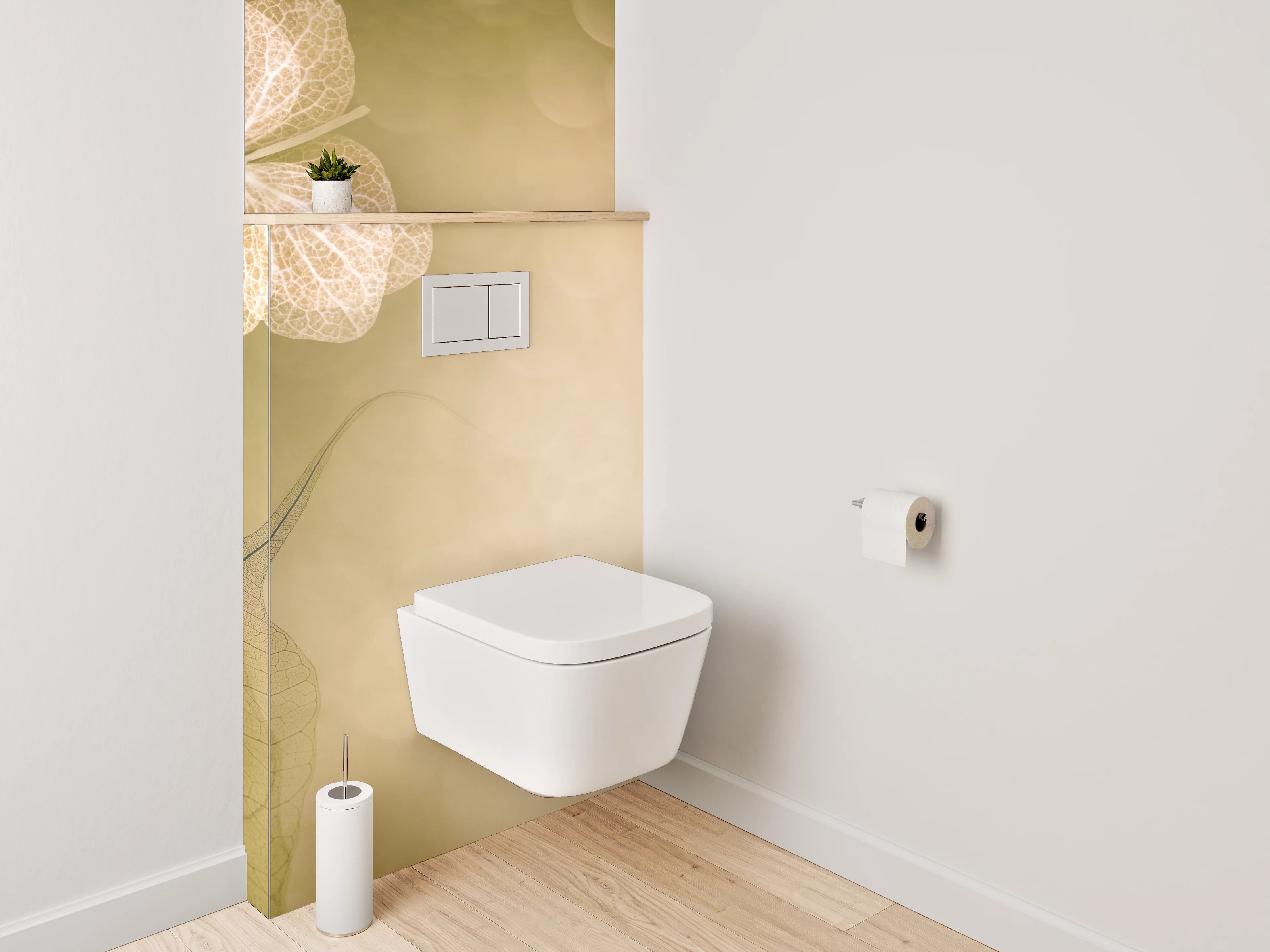 WC-Rückwand - Feine Skelettblätter auf sanftem Beige