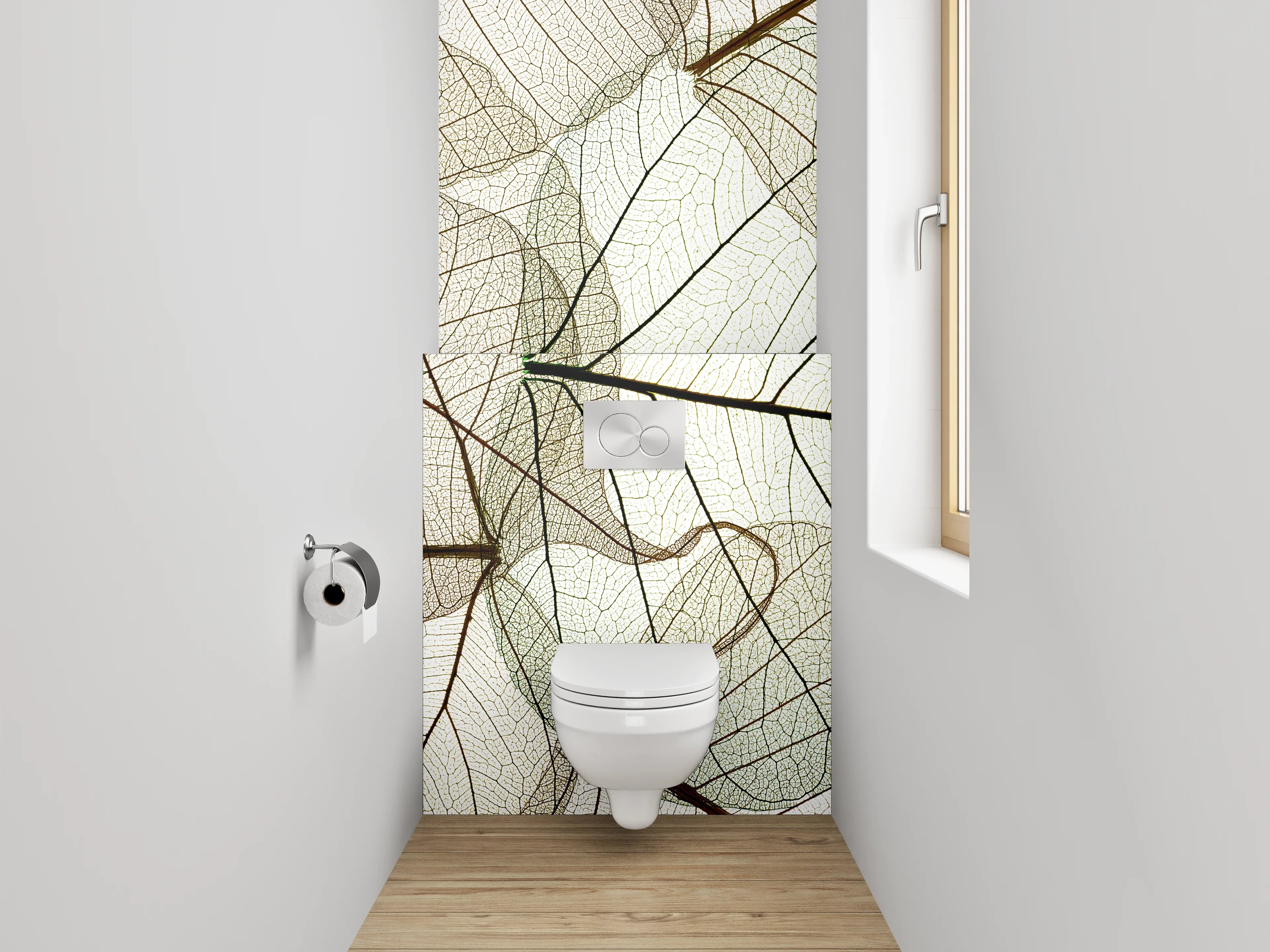 WC-Rückwand - Feine Skelettblätter in Naturfarben