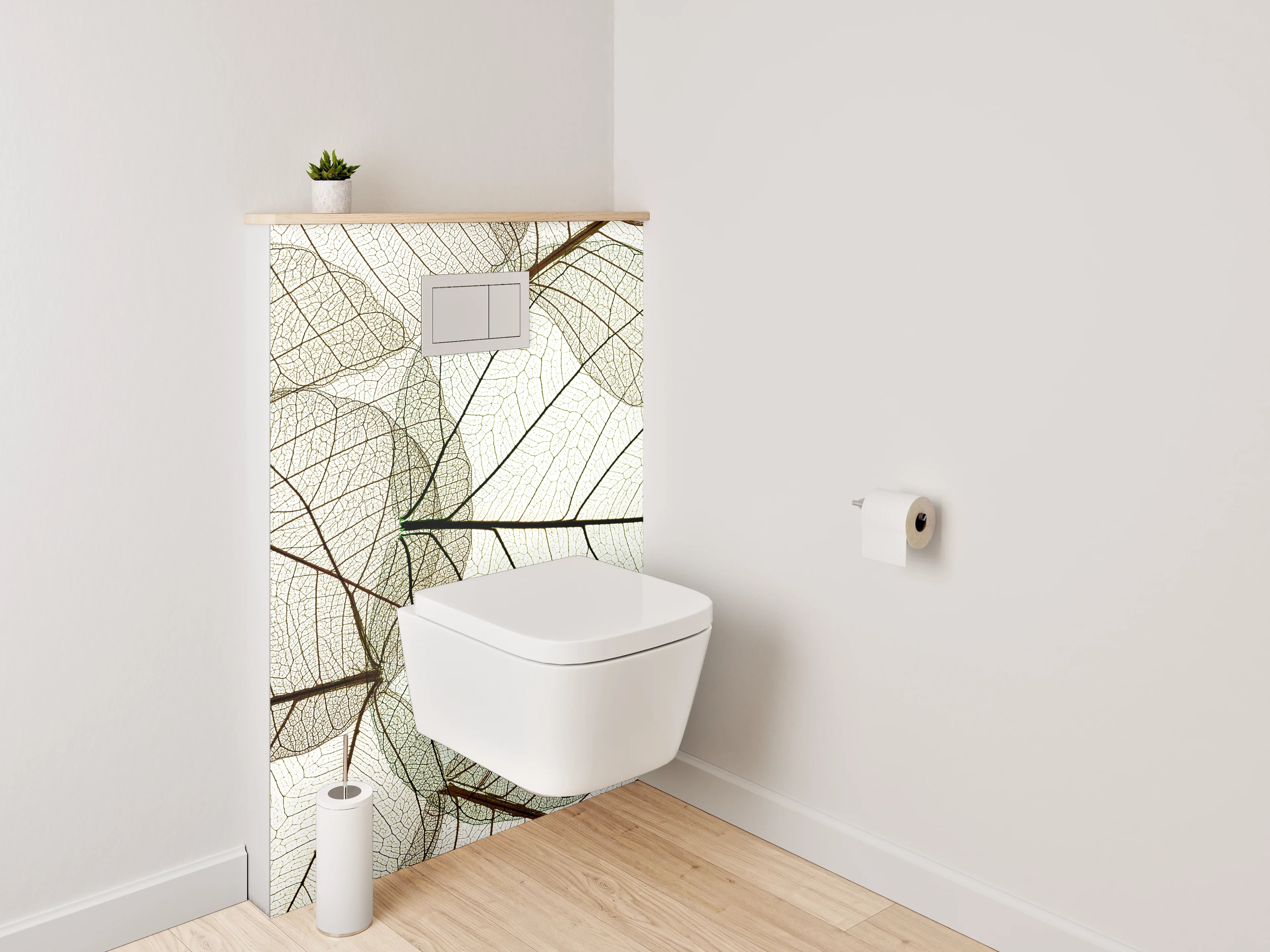 WC-Rückwand - Feine Skelettblätter in Naturfarben