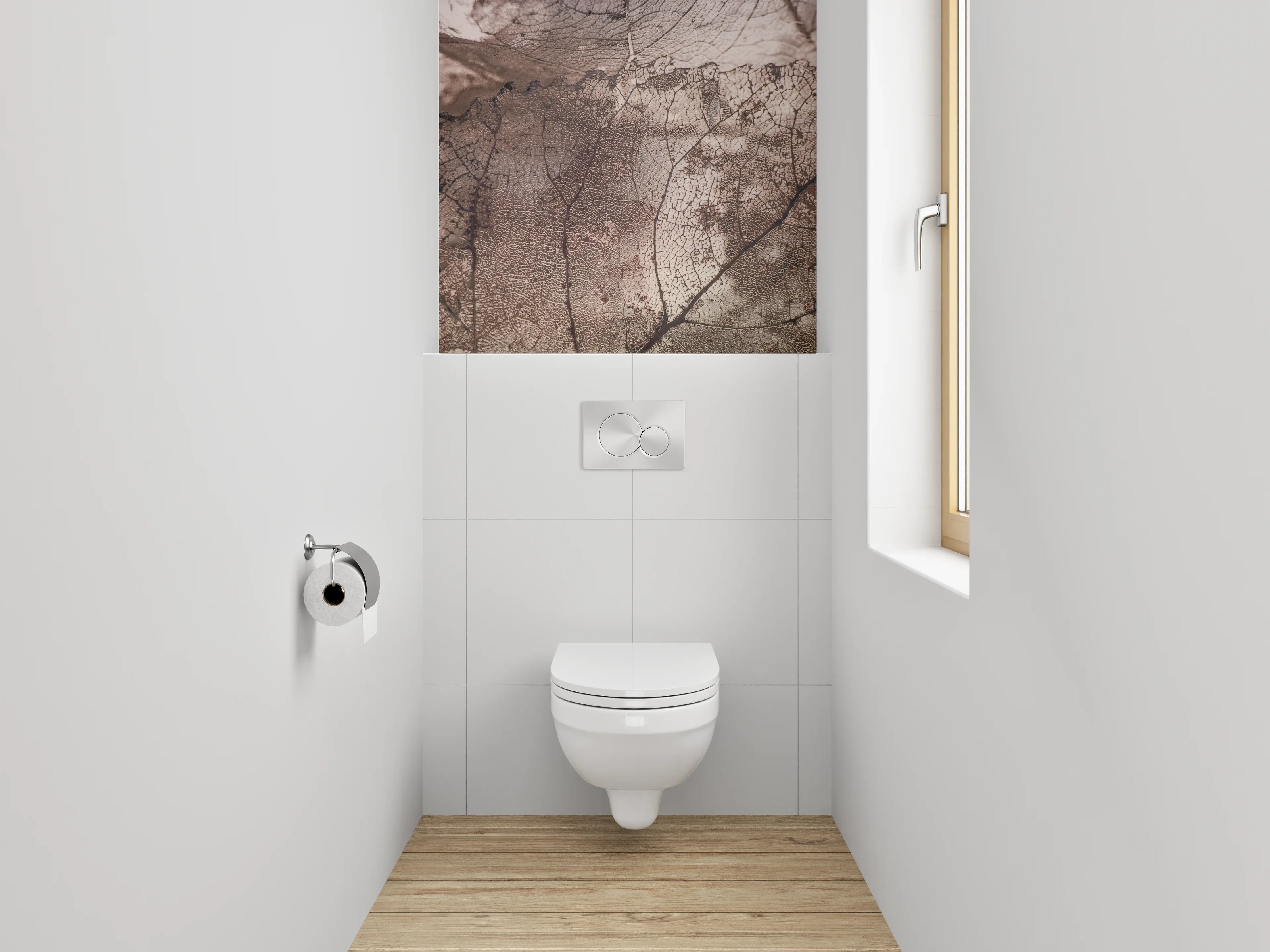 WC-Rückwand - Feine Skelettblätter in sanften Erdtönen