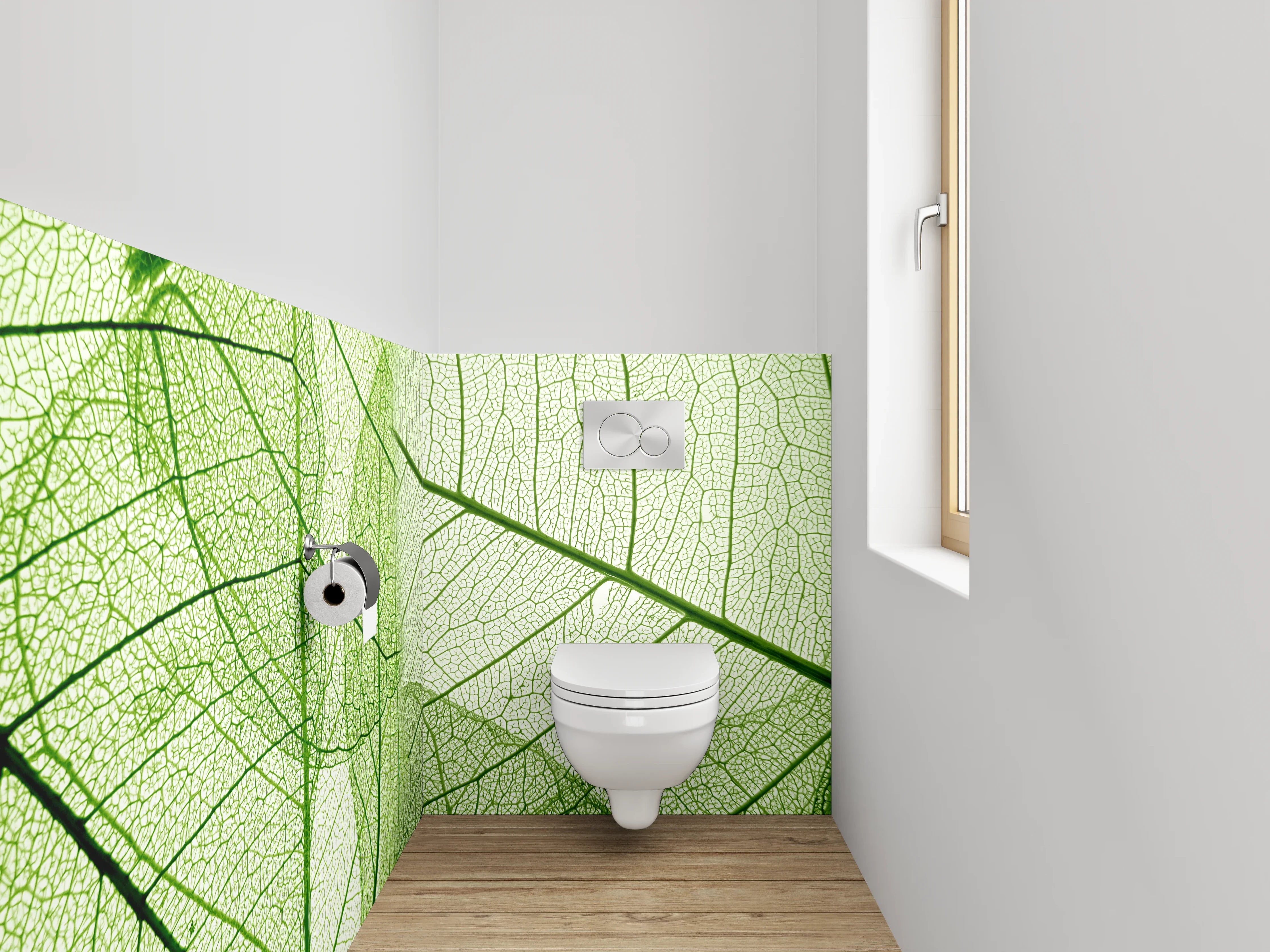 WC-Rückwand - Feines Blattgeflecht grün Natur Detail