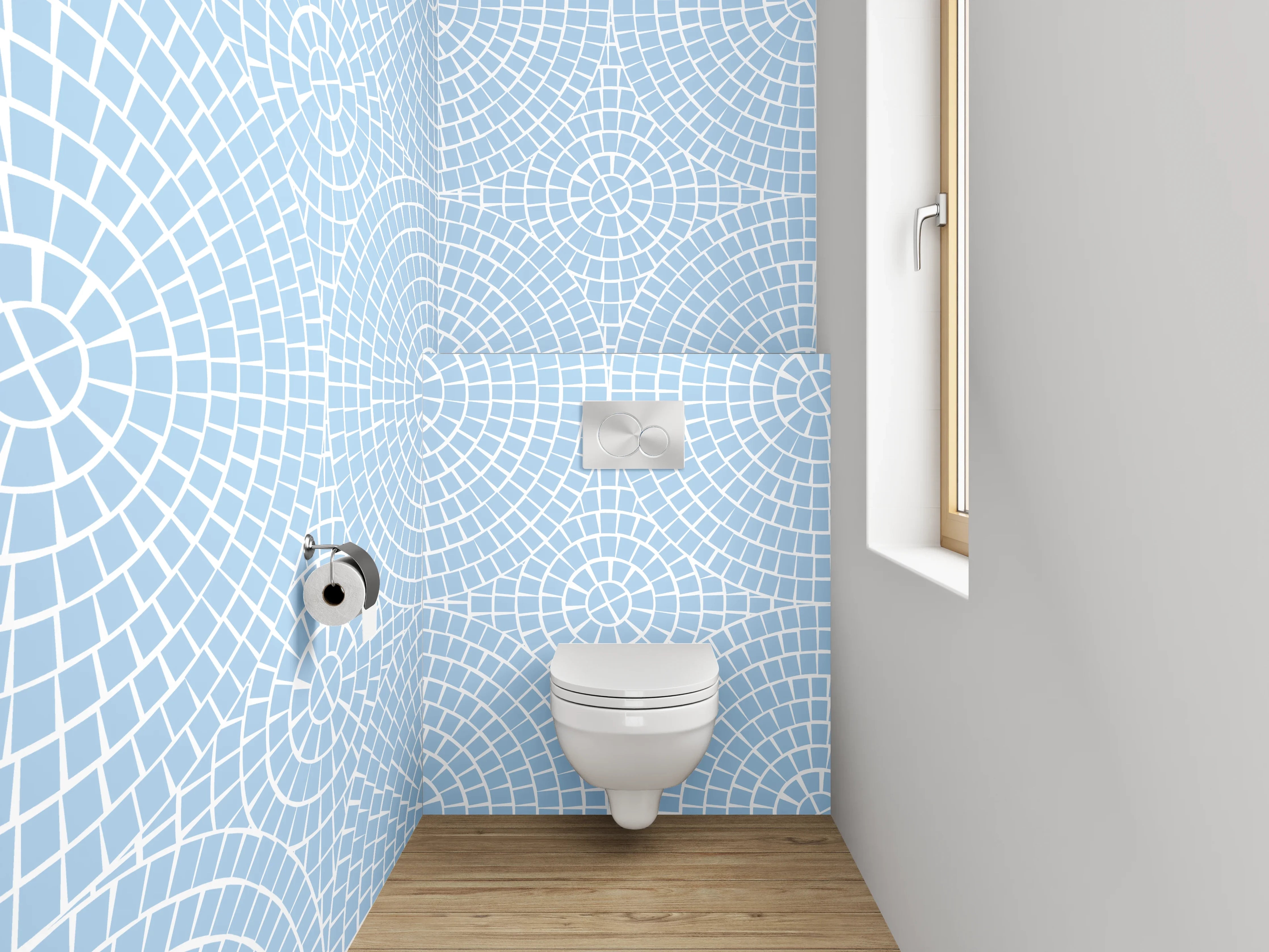 WC-Rückwand - Feines Kreismuster auf Hellblau