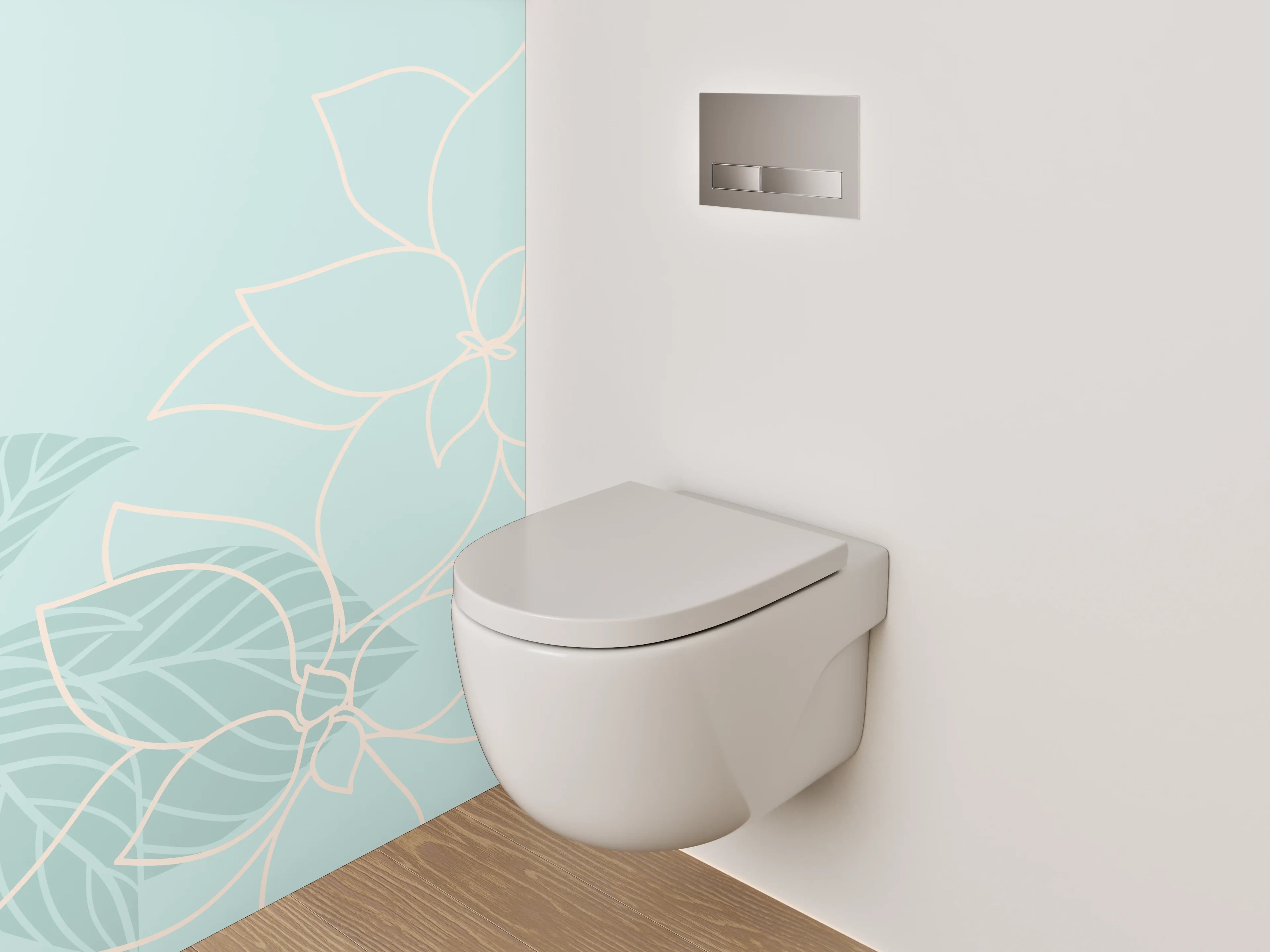 WC-Rückwand - Feines florales Lineart auf Pastellblau