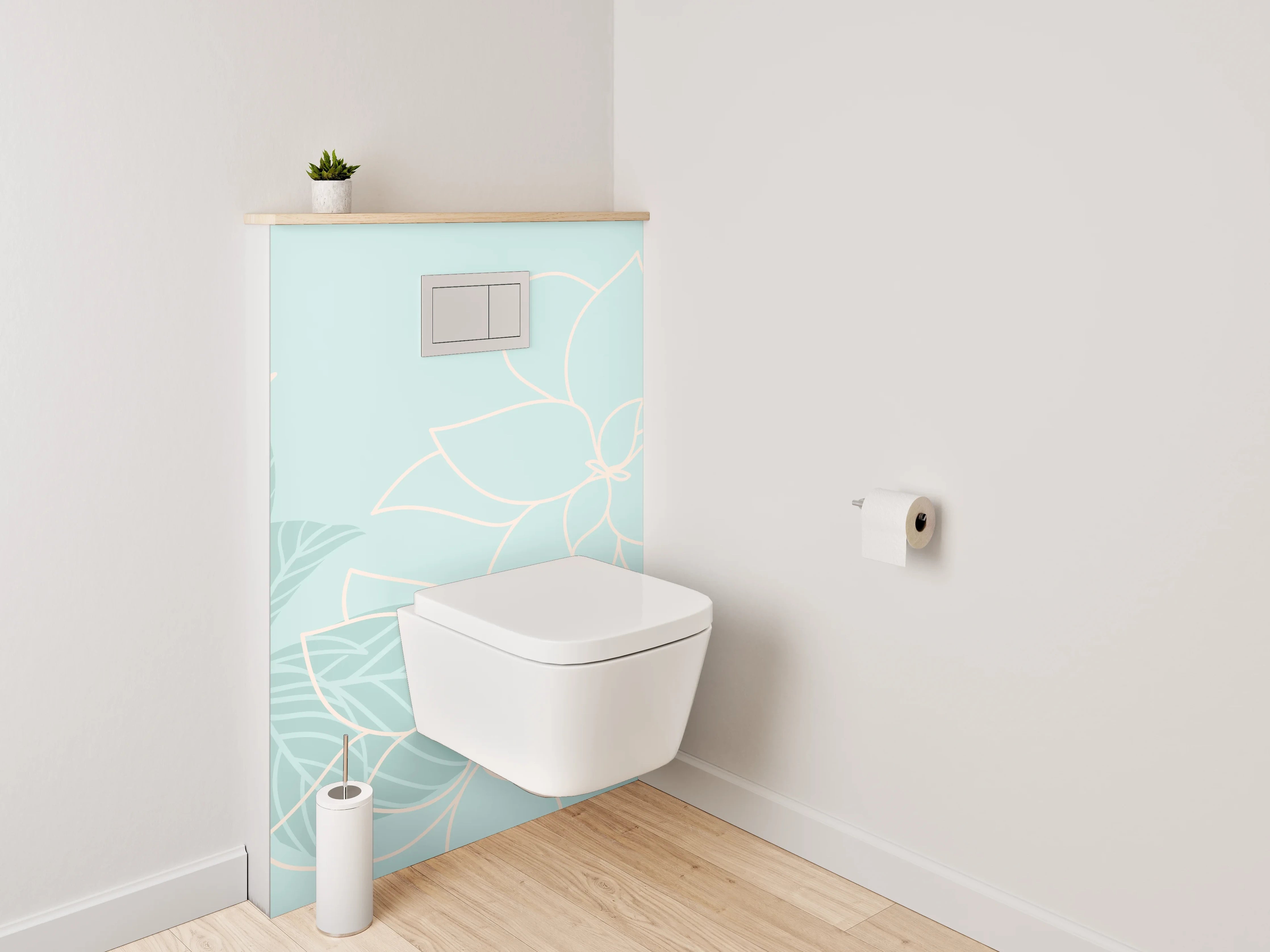 WC-Rückwand - Feines florales Lineart auf Pastellblau