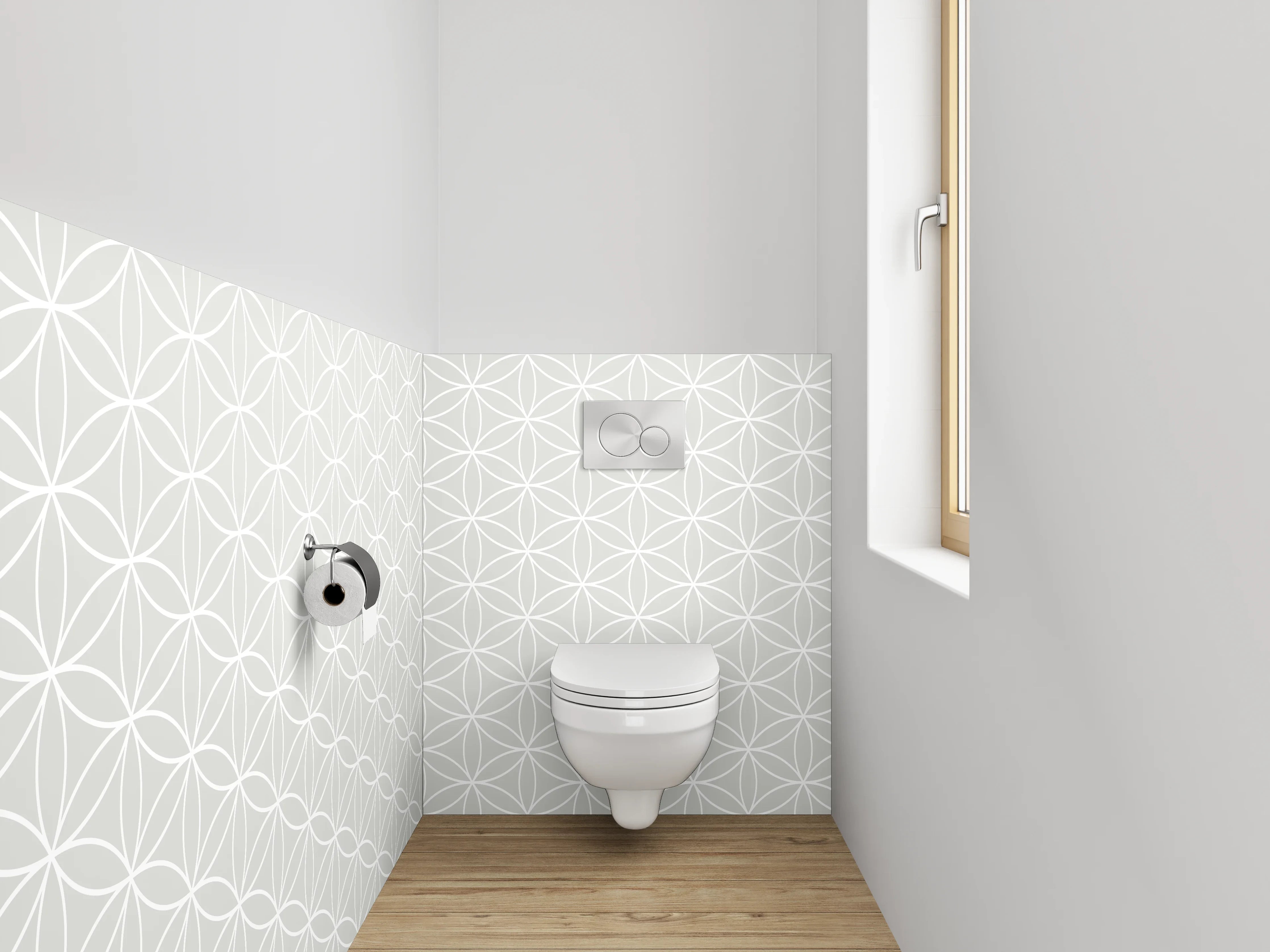 WC-Rückwand - Feines geometrisches Muster in Weiß-Grau