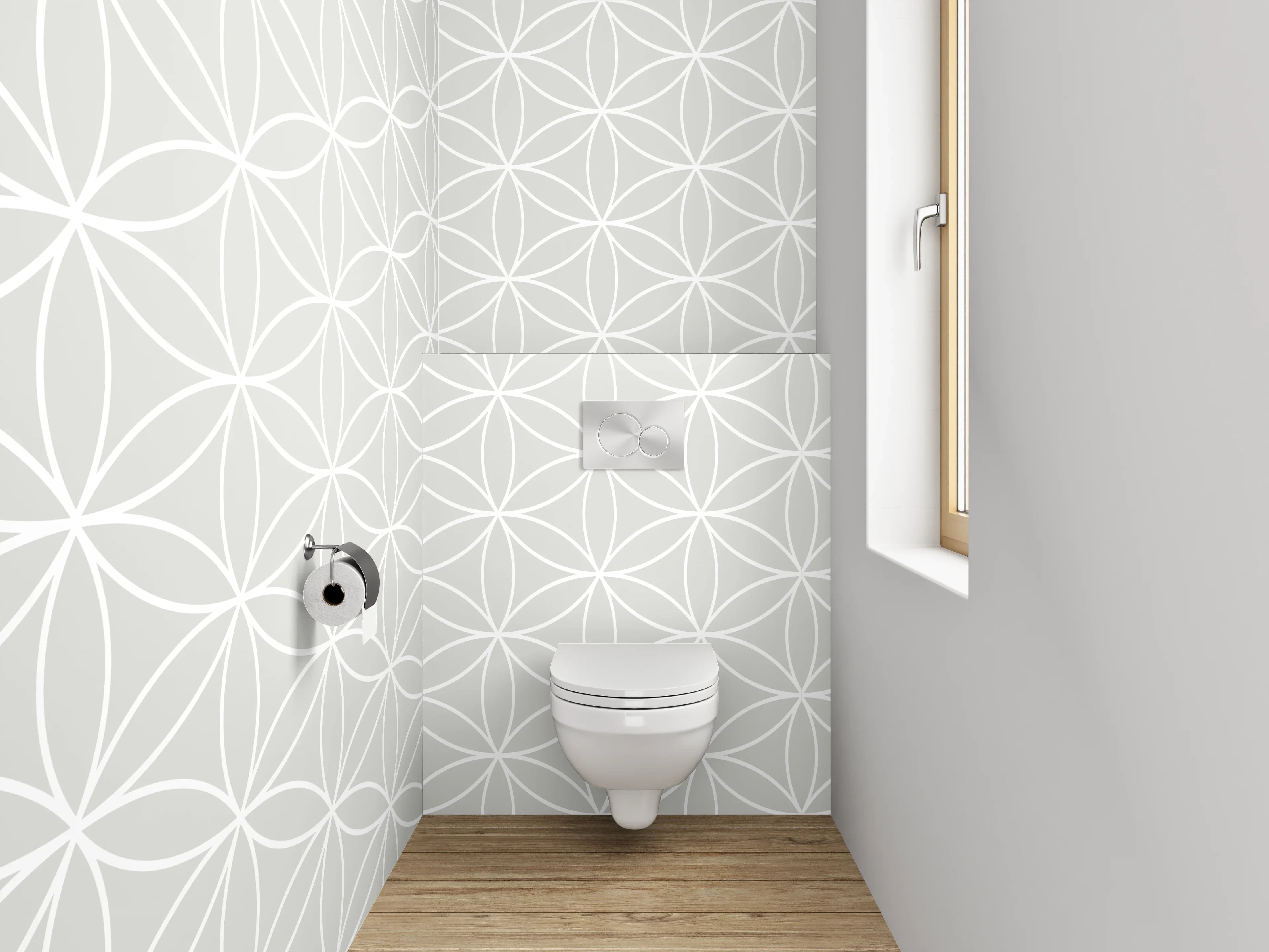WC-Rückwand - Feines geometrisches Muster in Weiß-Grau