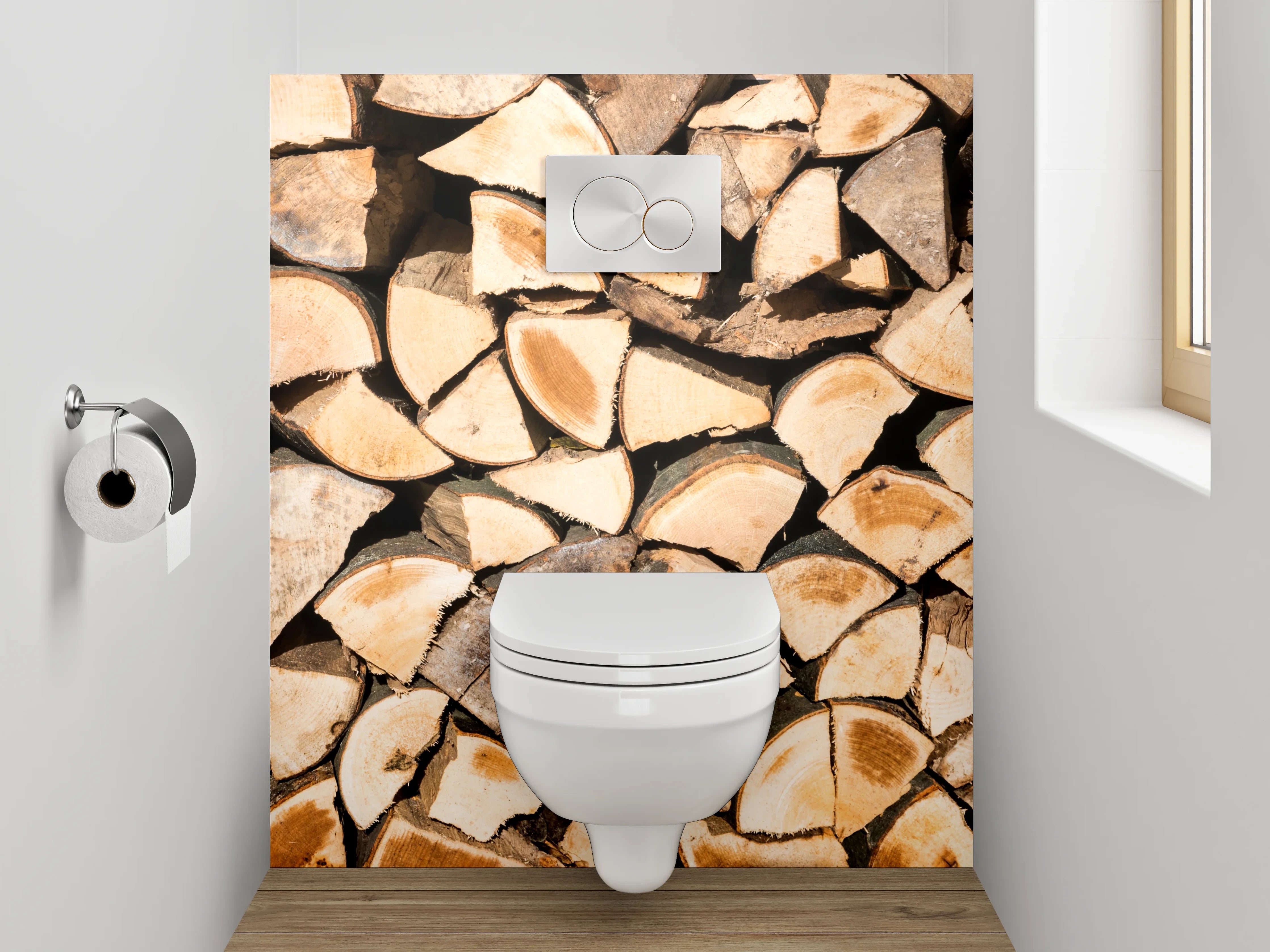 WC-Rückwand - Feuerholzstapel rustikal braun