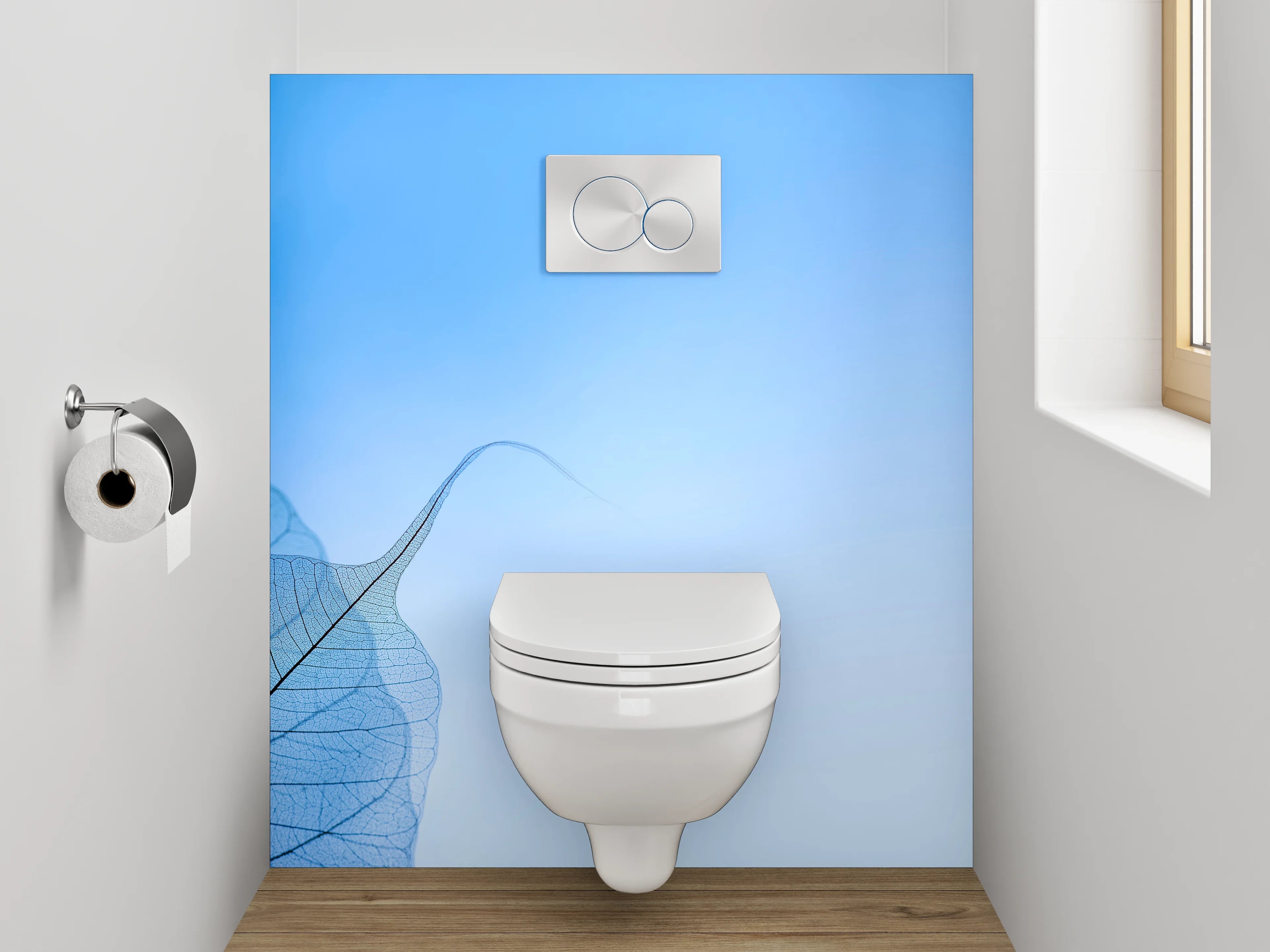 WC-Rückwand - Filigrane Blätter vor blauem Himmel