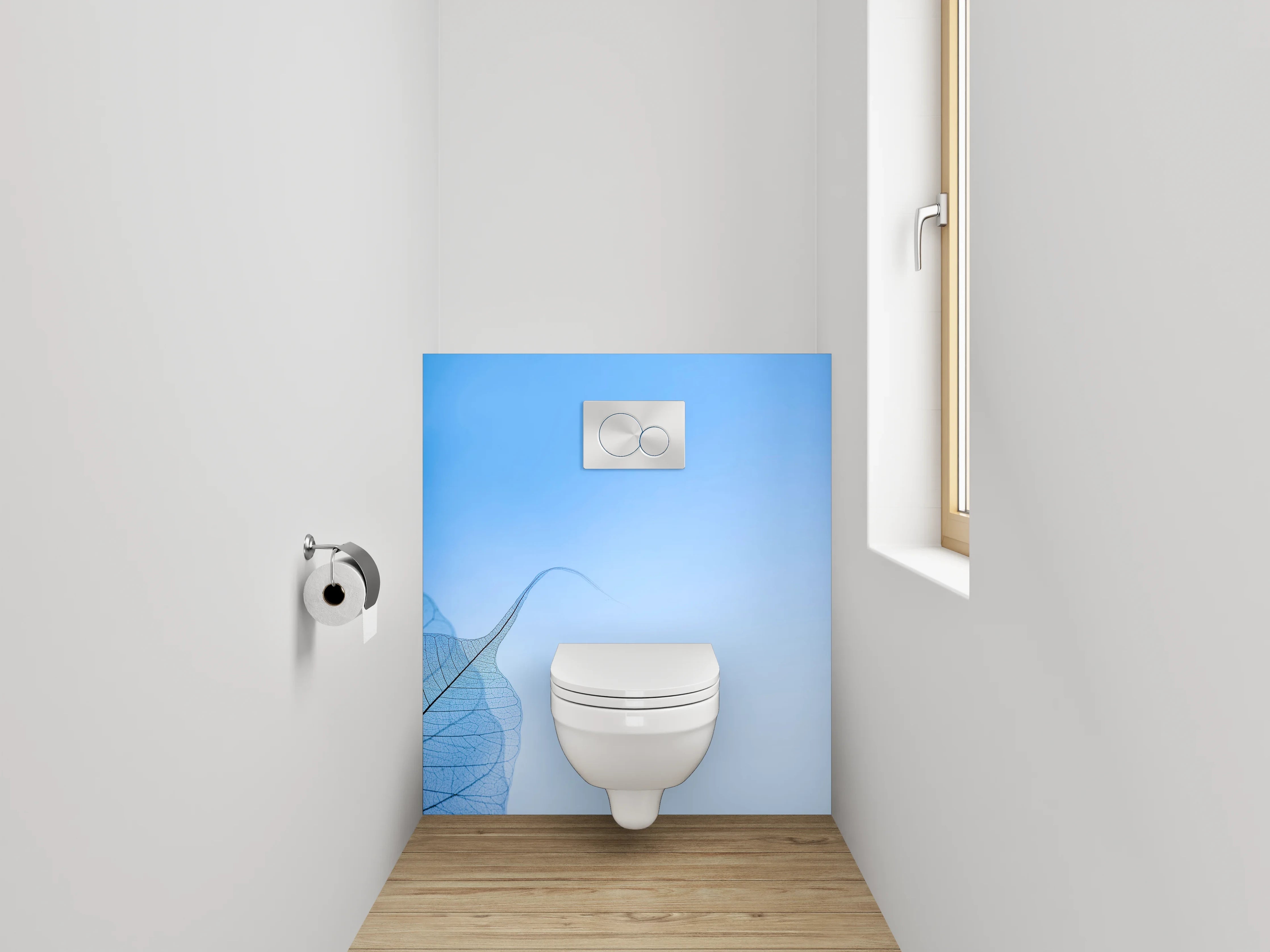 WC-Rückwand - Filigrane Blätter vor blauem Himmel