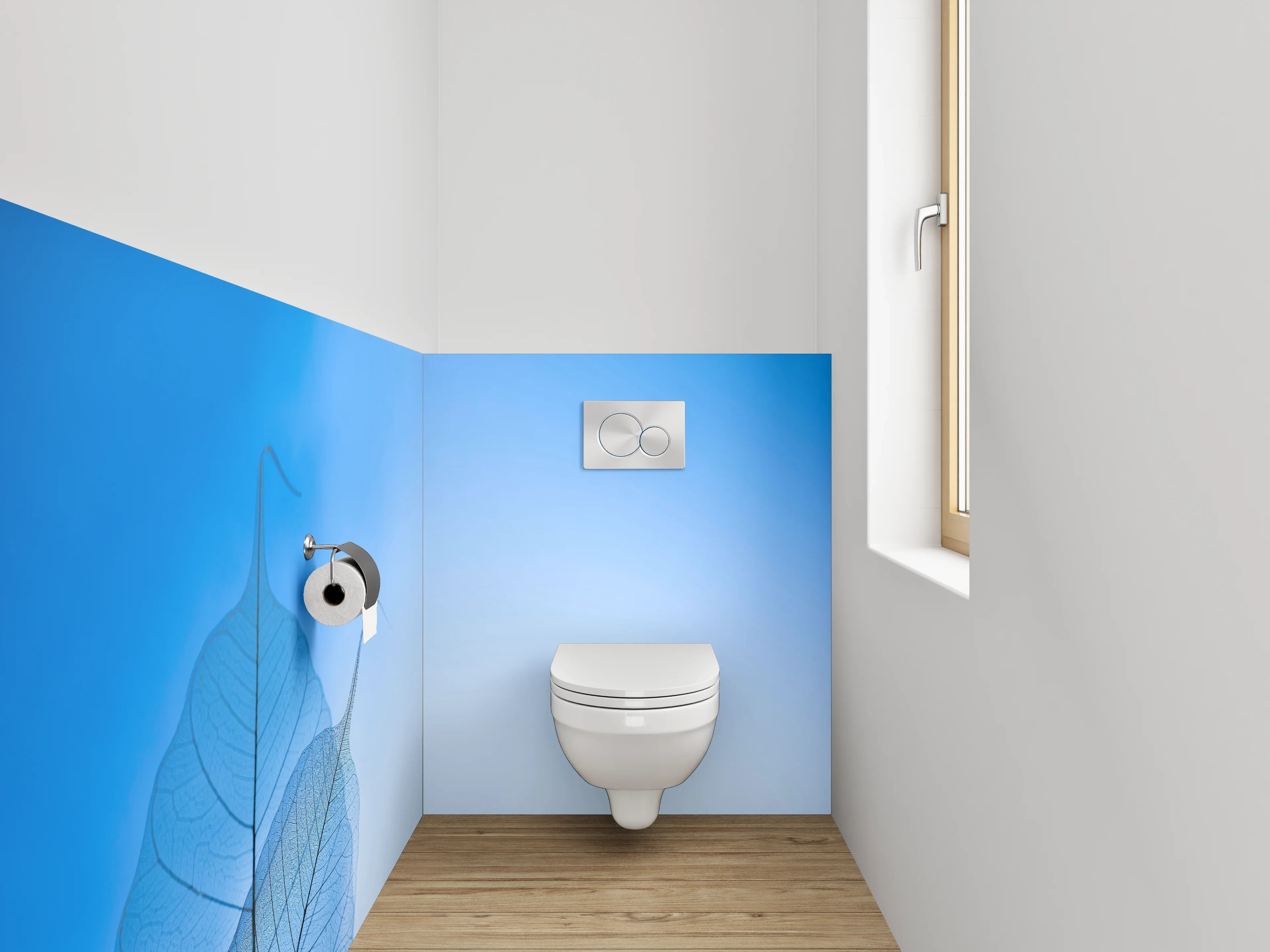 WC-Rückwand - Filigrane Blätter vor blauem Himmel