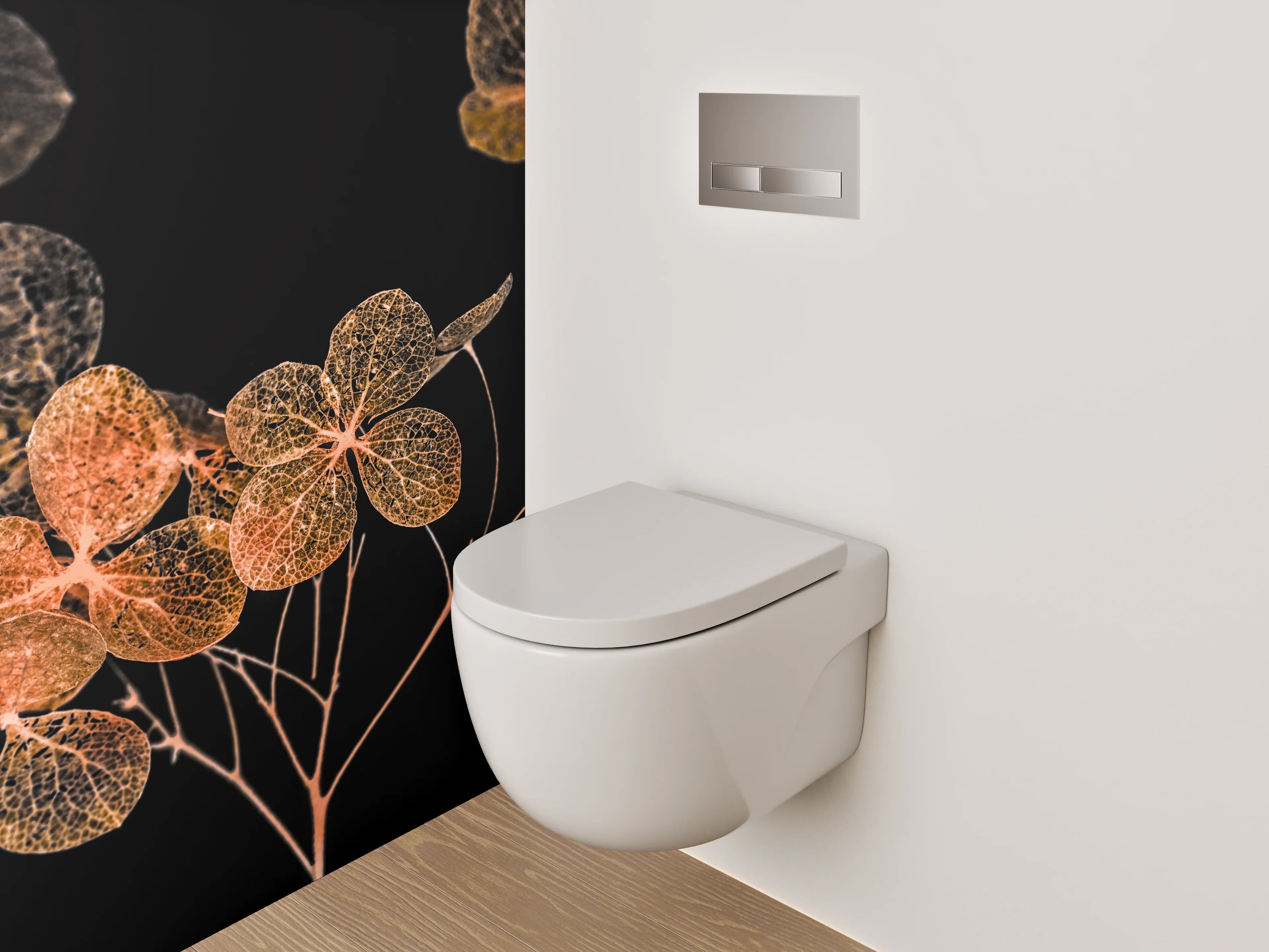 WC-Rückwand - Filigrane Blüten auf Schwarz – Kunstfotografie