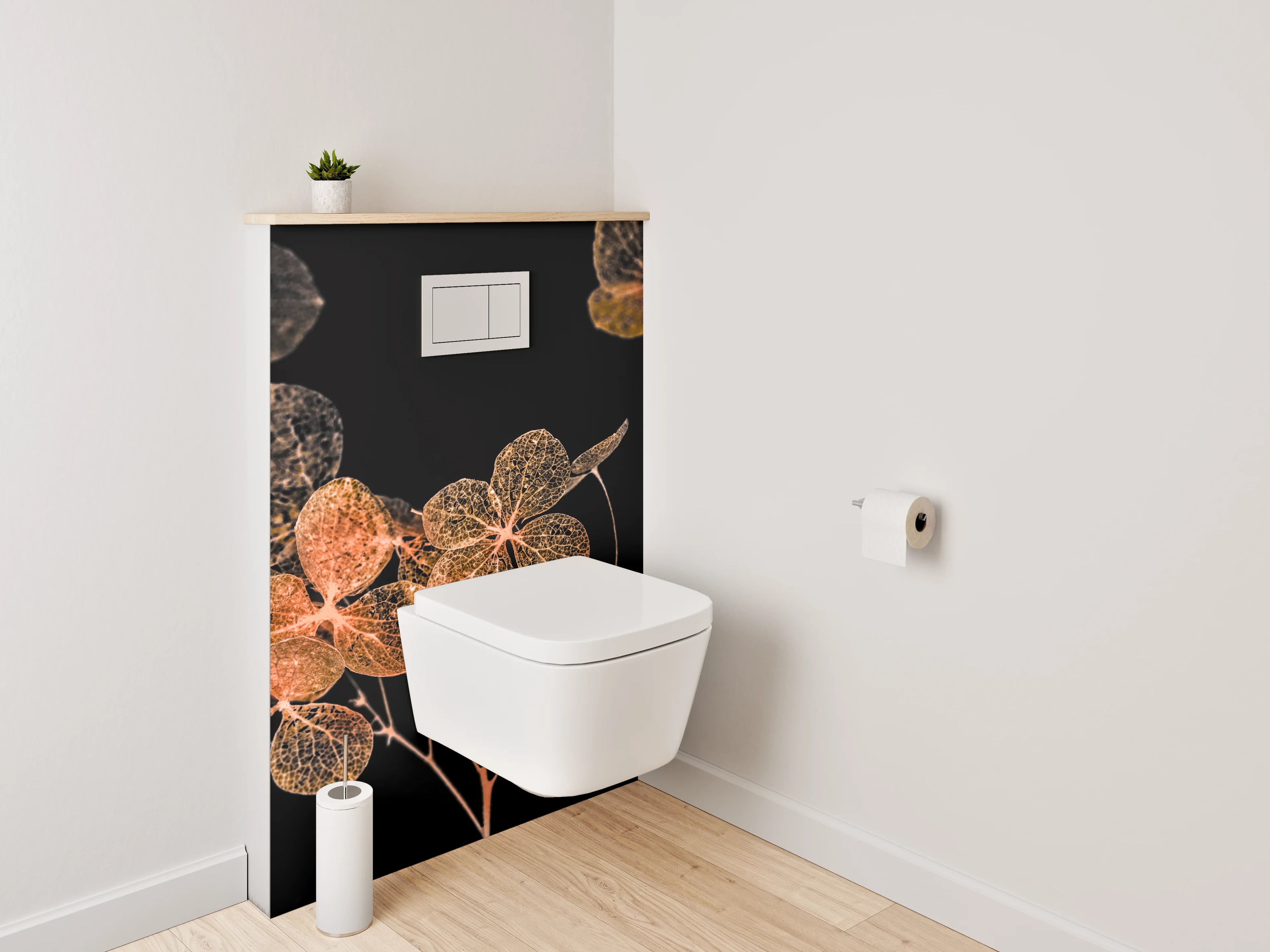 WC-Rückwand - Filigrane Blüten auf Schwarz – Kunstfotografie