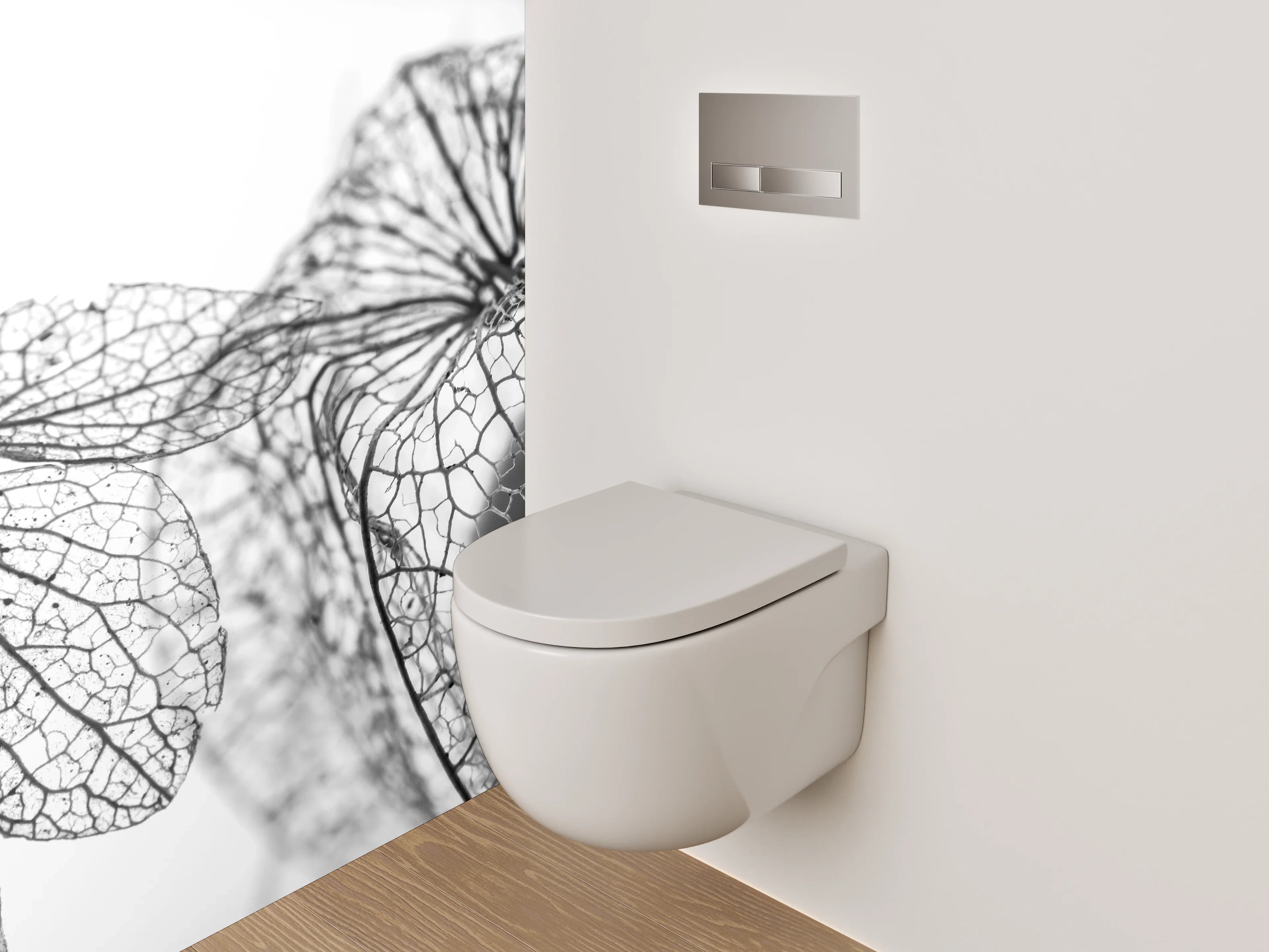 WC-Rückwand - Filigrane Blüten in Schwarz-Weiß