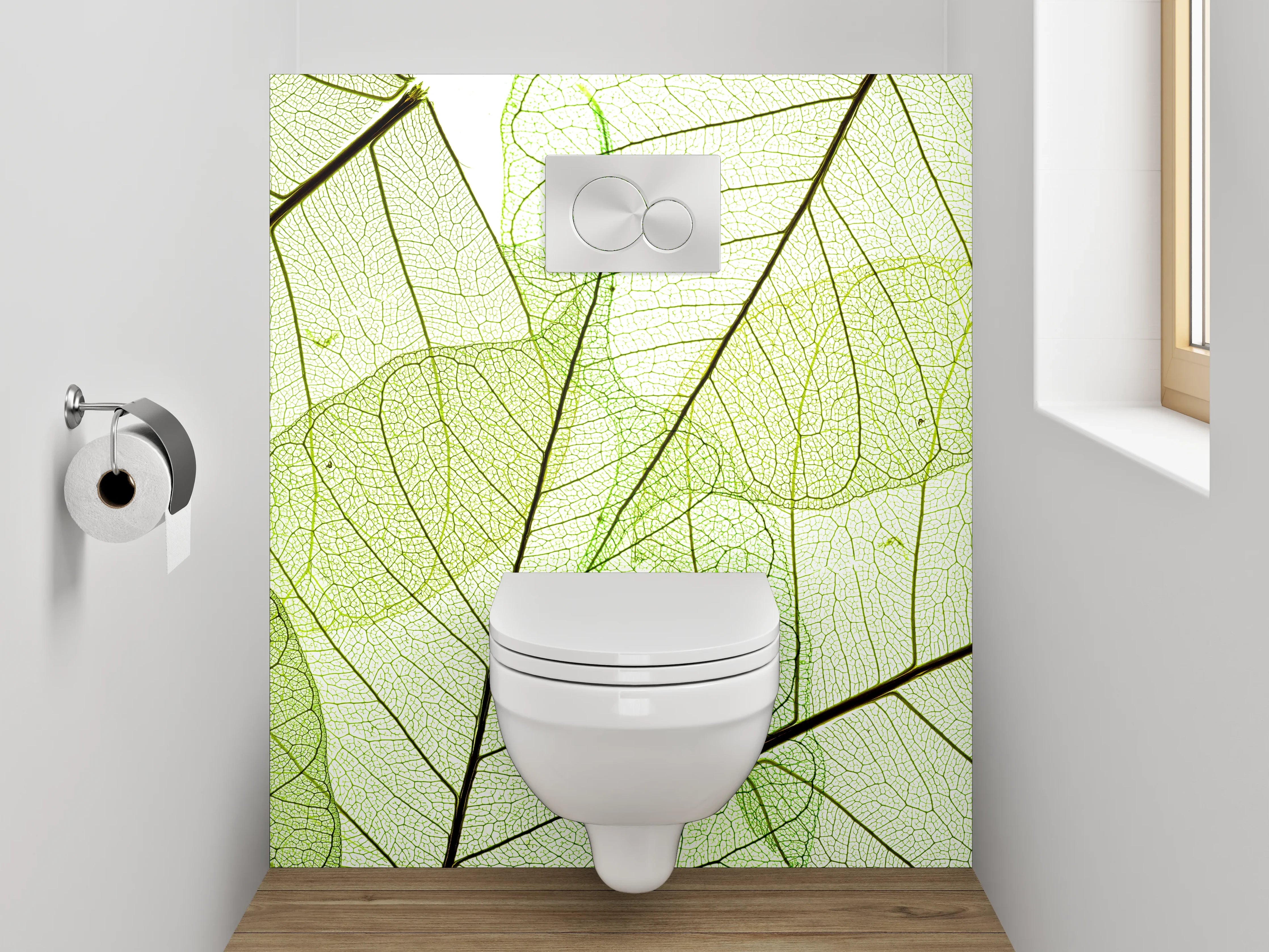 WC-Rückwand - Filigranes Blättermuster in Grün