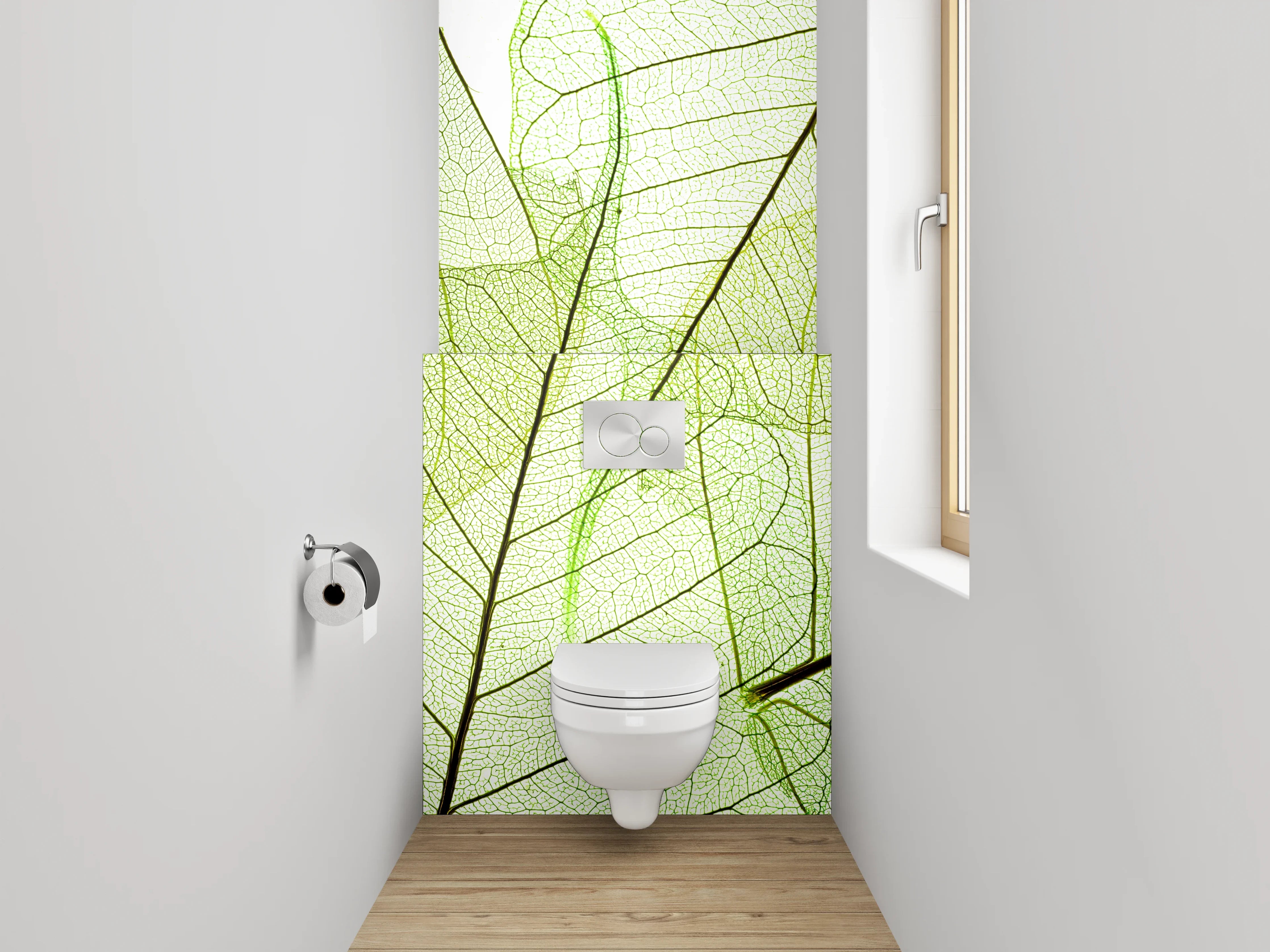 WC-Rückwand - Filigranes Blättermuster in Grün