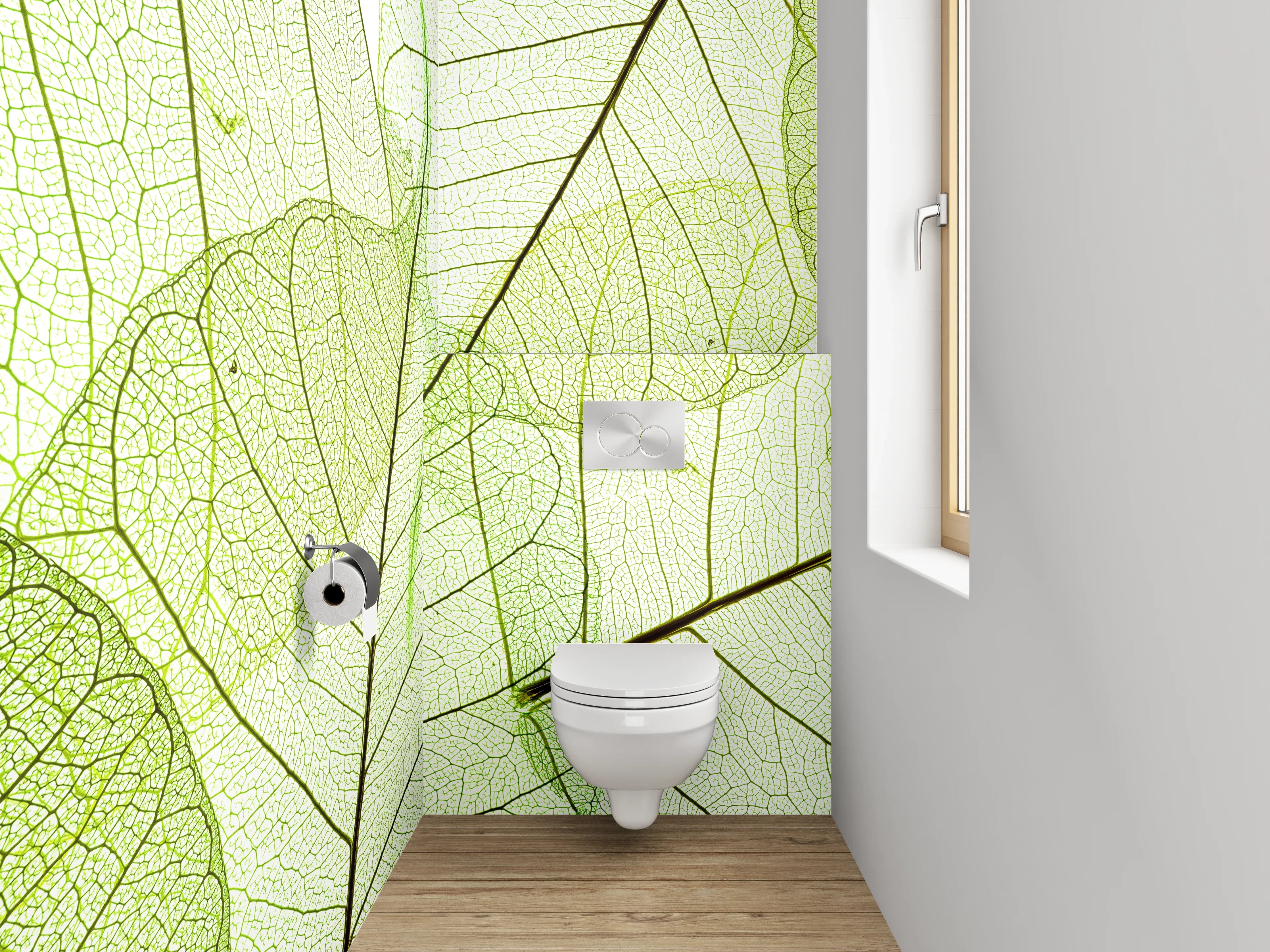 WC-Rückwand - Filigranes Blättermuster in Grün