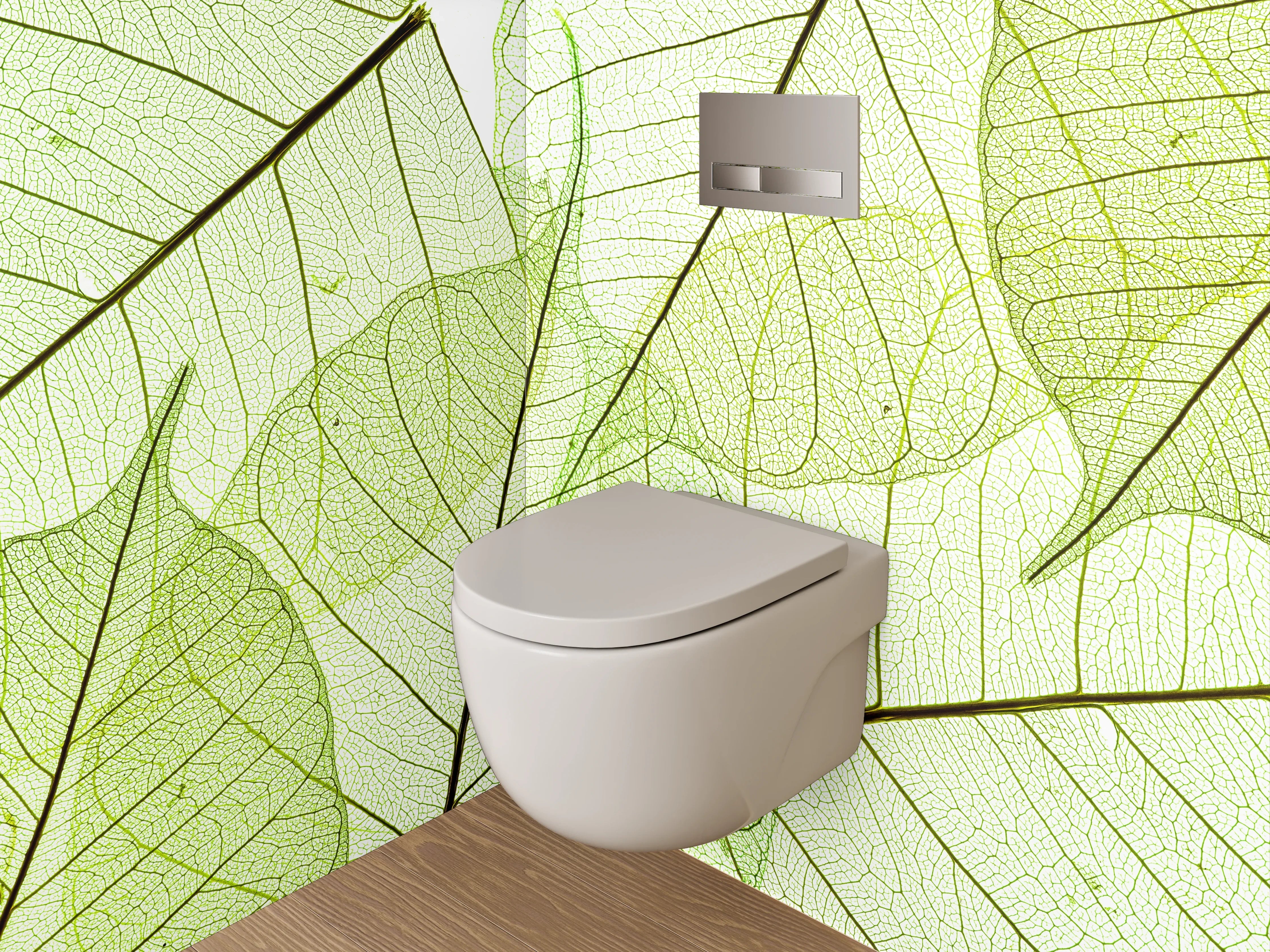 WC-Rückwand - Filigranes Blättermuster in Grün