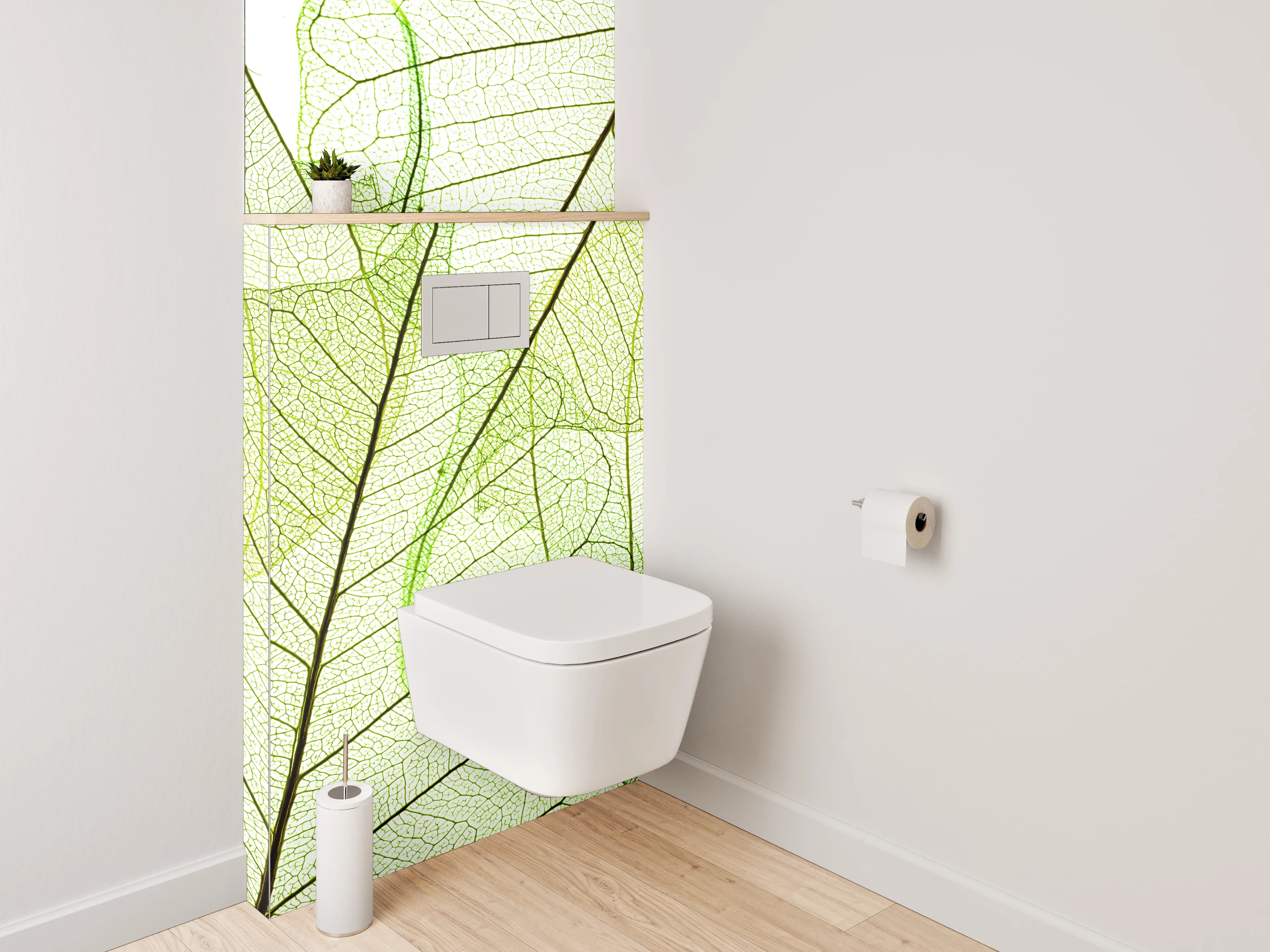 WC-Rückwand - Filigranes Blättermuster in Grün