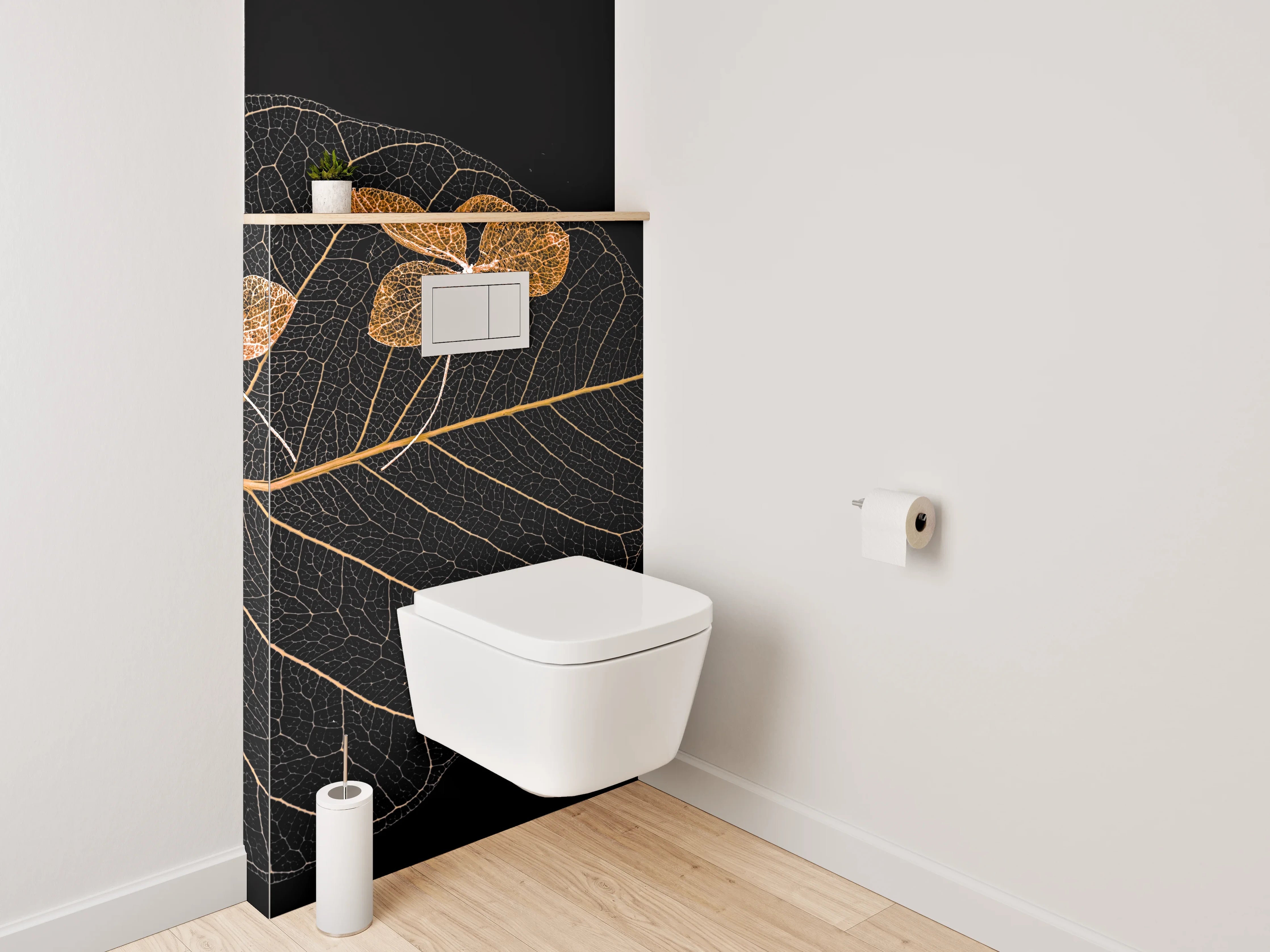 WC-Rückwand - Filigranes Blatt-Skelett mit Blüten