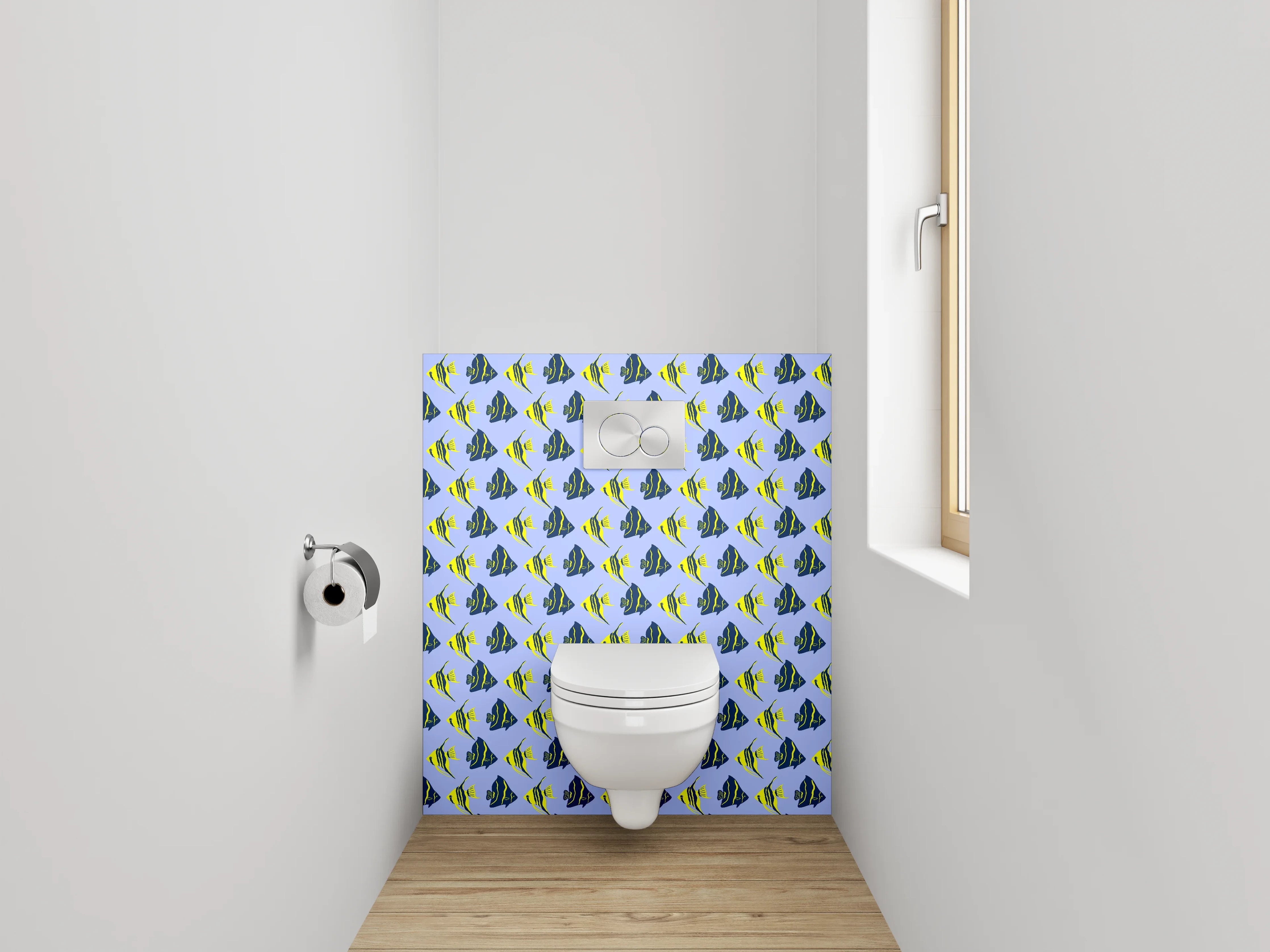 WC-Rückwand - Fische Muster Blau Gelb Aquatisch