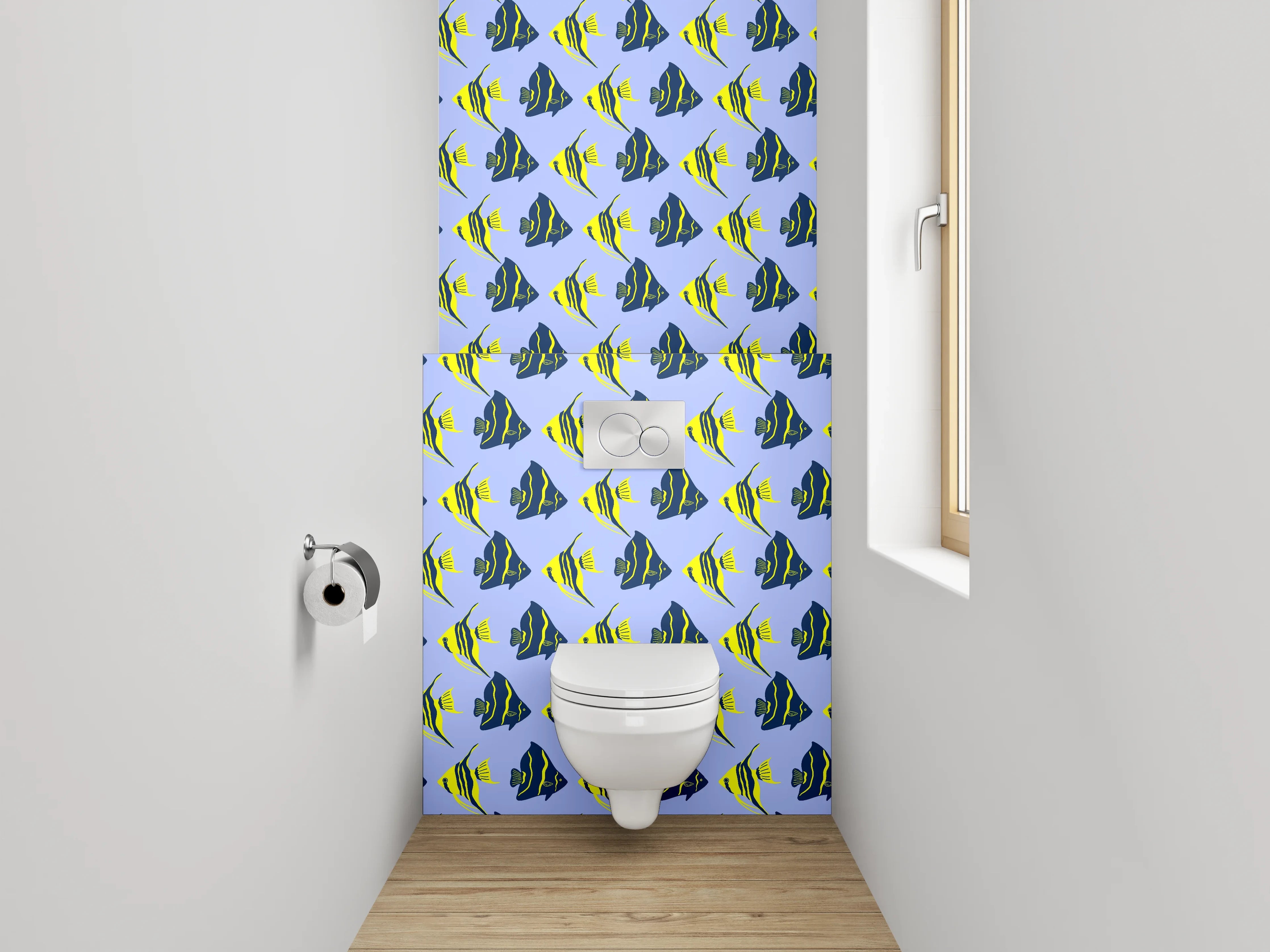 WC-Rückwand - Fische Muster Blau Gelb Aquatisch