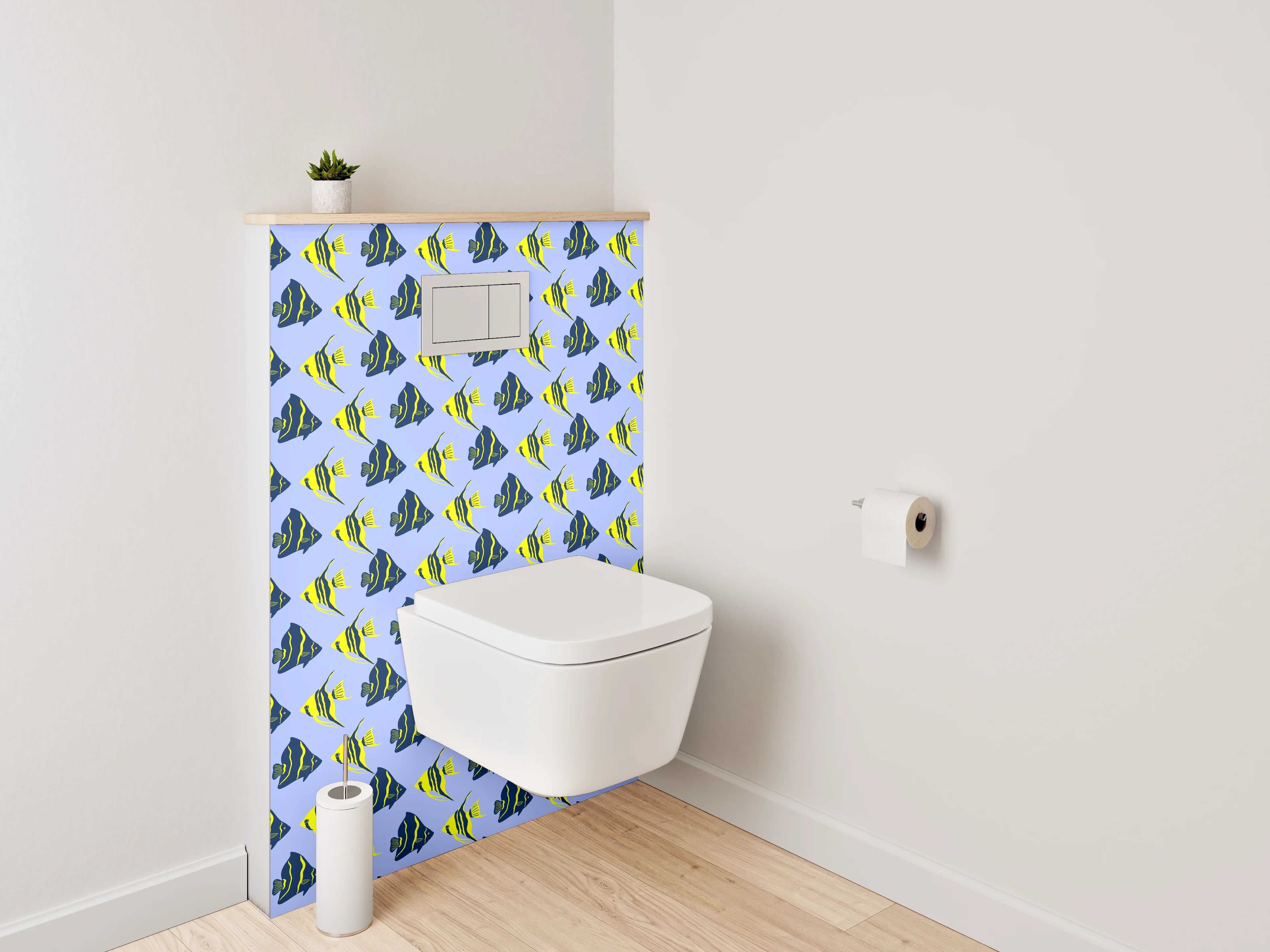 WC-Rückwand - Fische Muster Blau Gelb Aquatisch