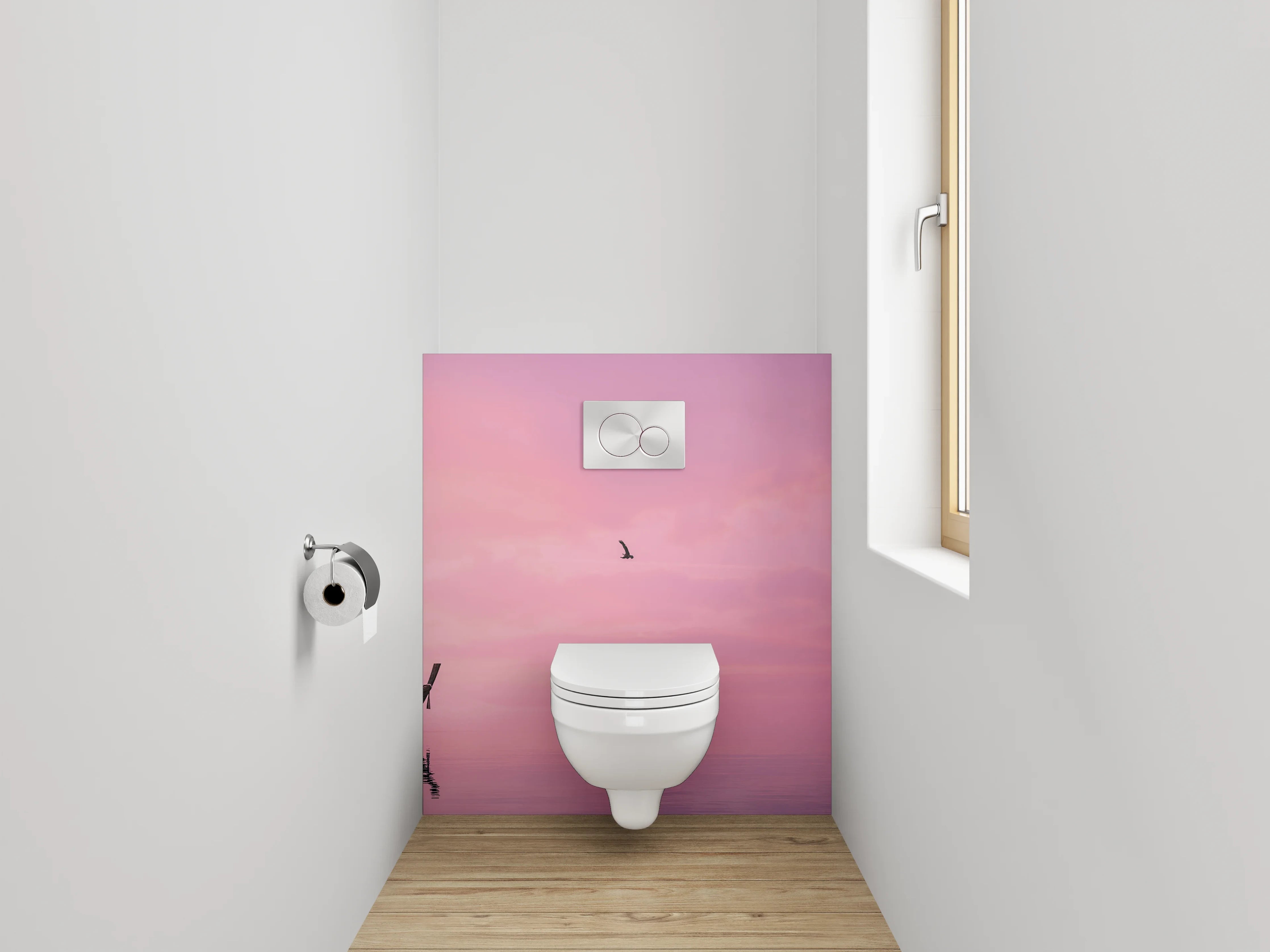 WC-Rückwand - Fischerboot im rosa Sonnenaufgang