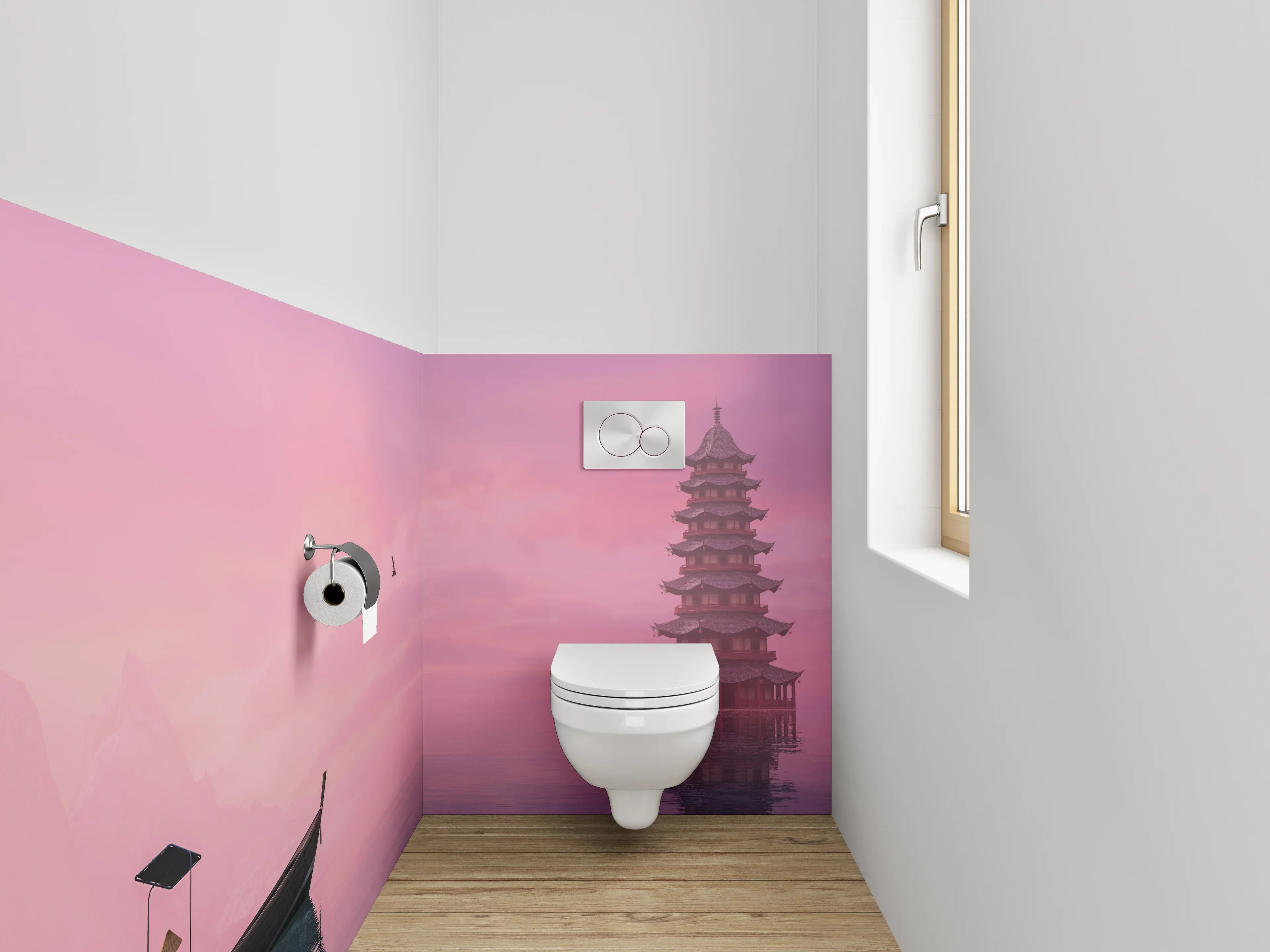 WC-Rückwand - Fischerboot im rosa Sonnenaufgang
