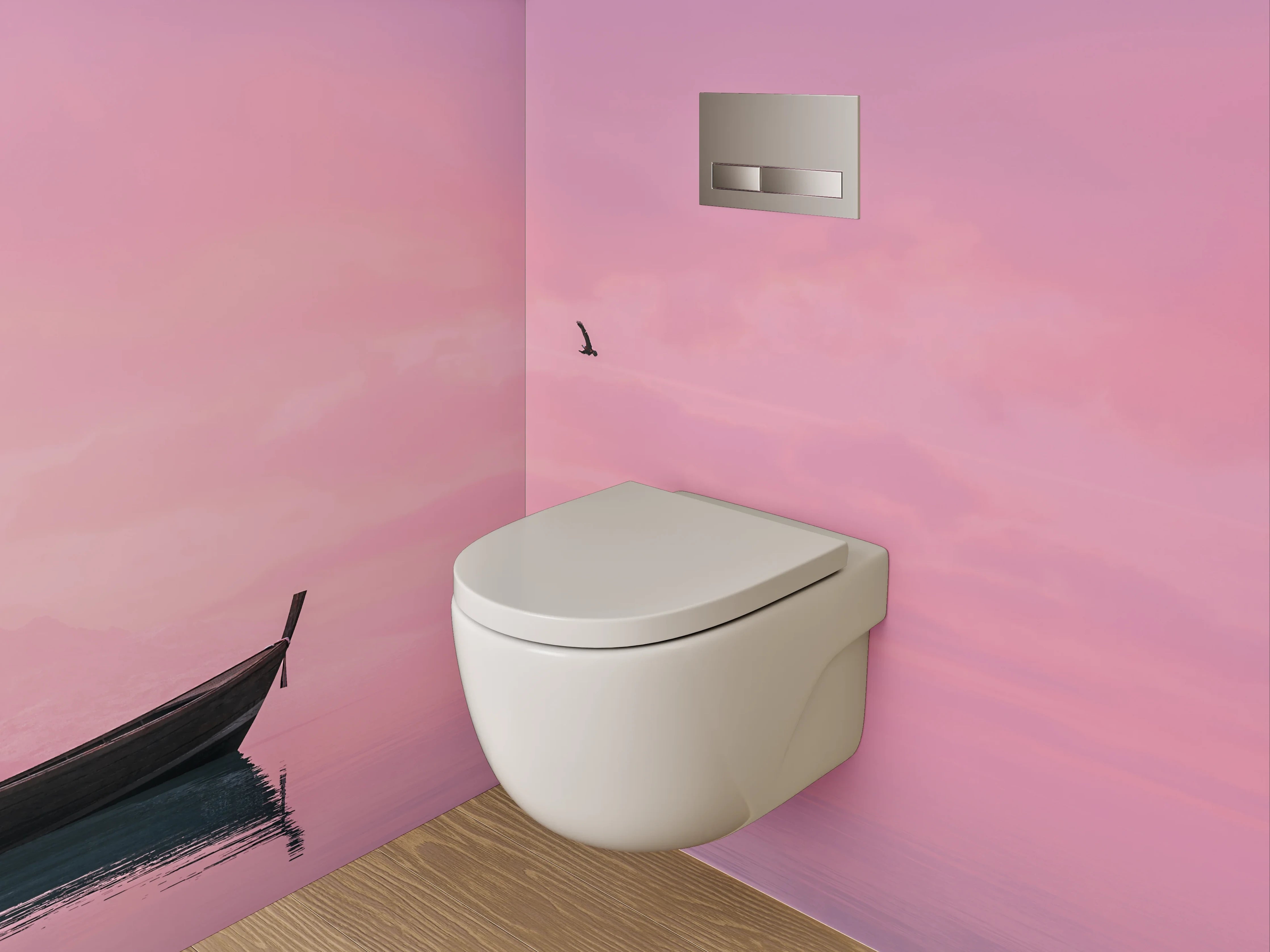 WC-Rückwand - Fischerboot im rosa Sonnenaufgang