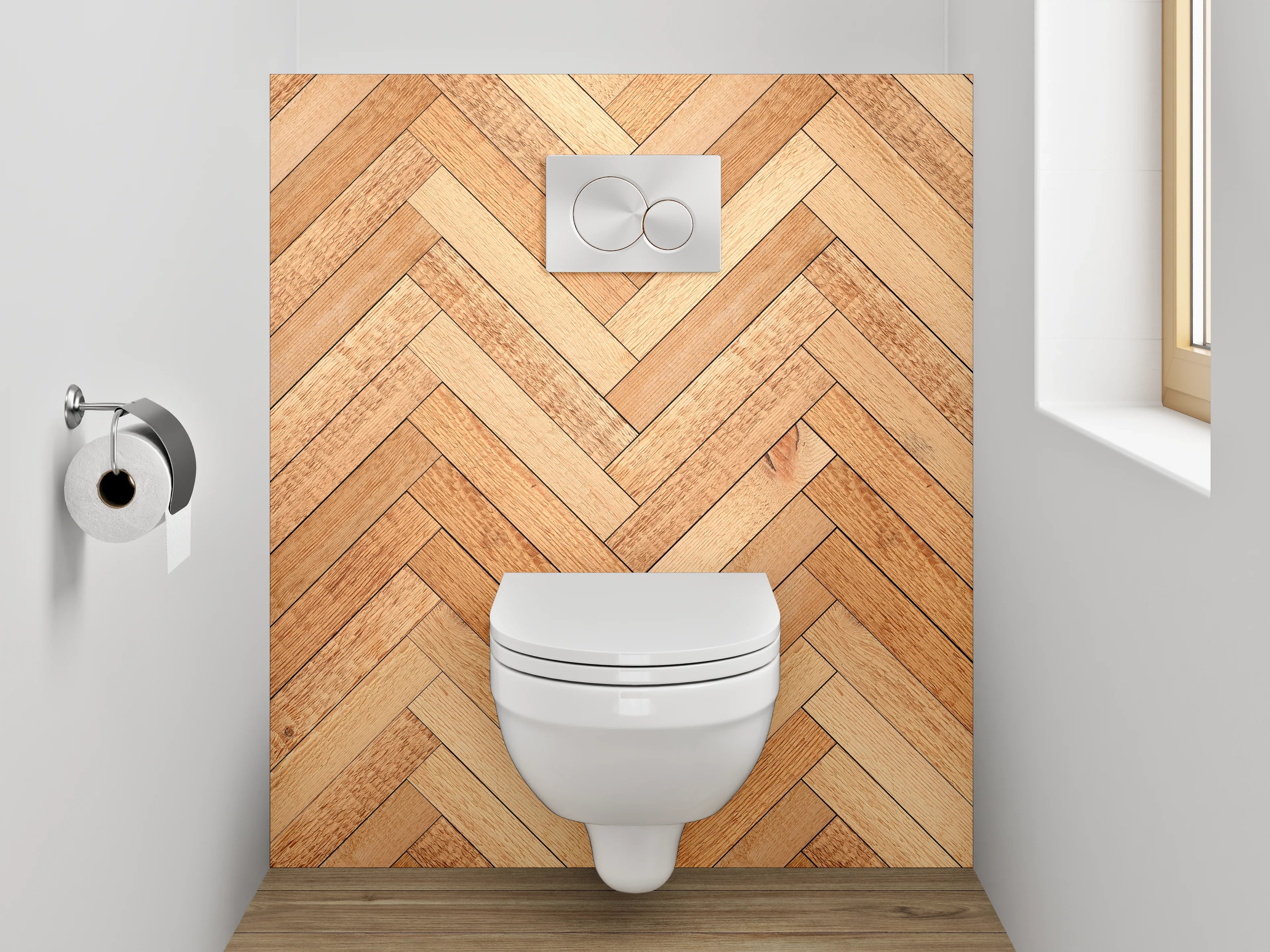 WC-Rückwand - Fischgrät Holz Muster Fliesenoptik