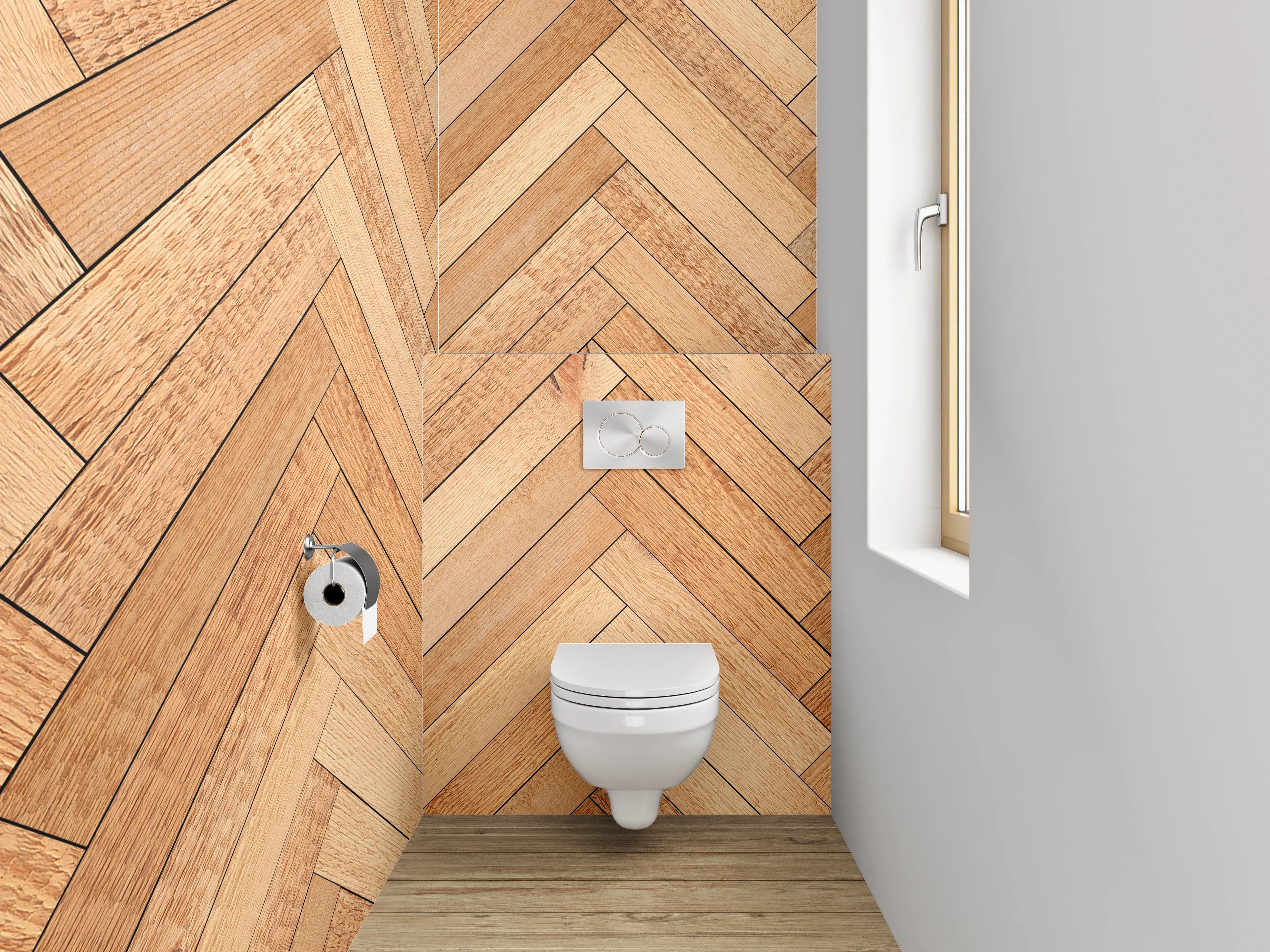 WC-Rückwand - Fischgrät Holz Muster Fliesenoptik