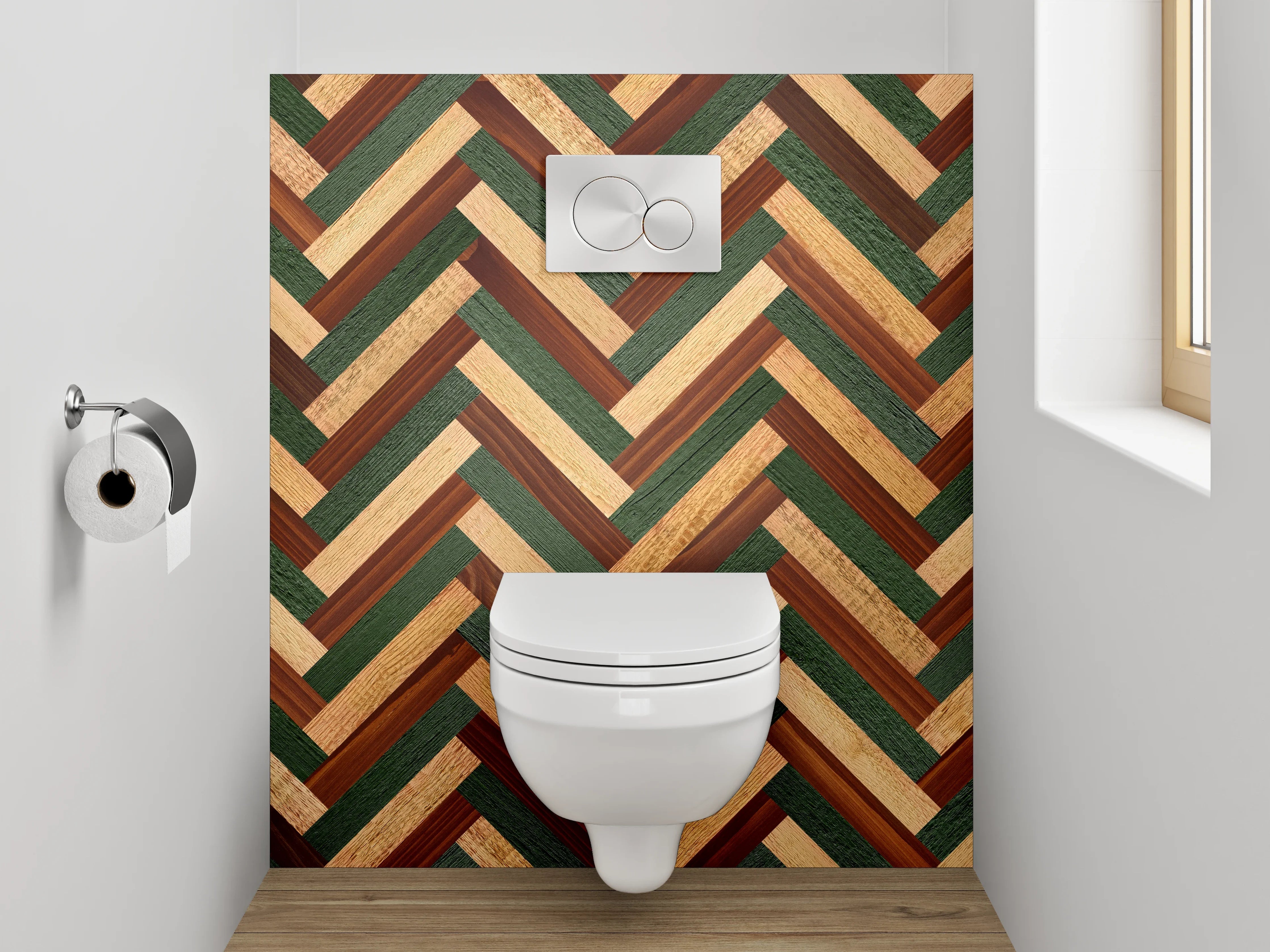 WC-Rückwand - Fischgrät Holzmuster in Vintage-Optik