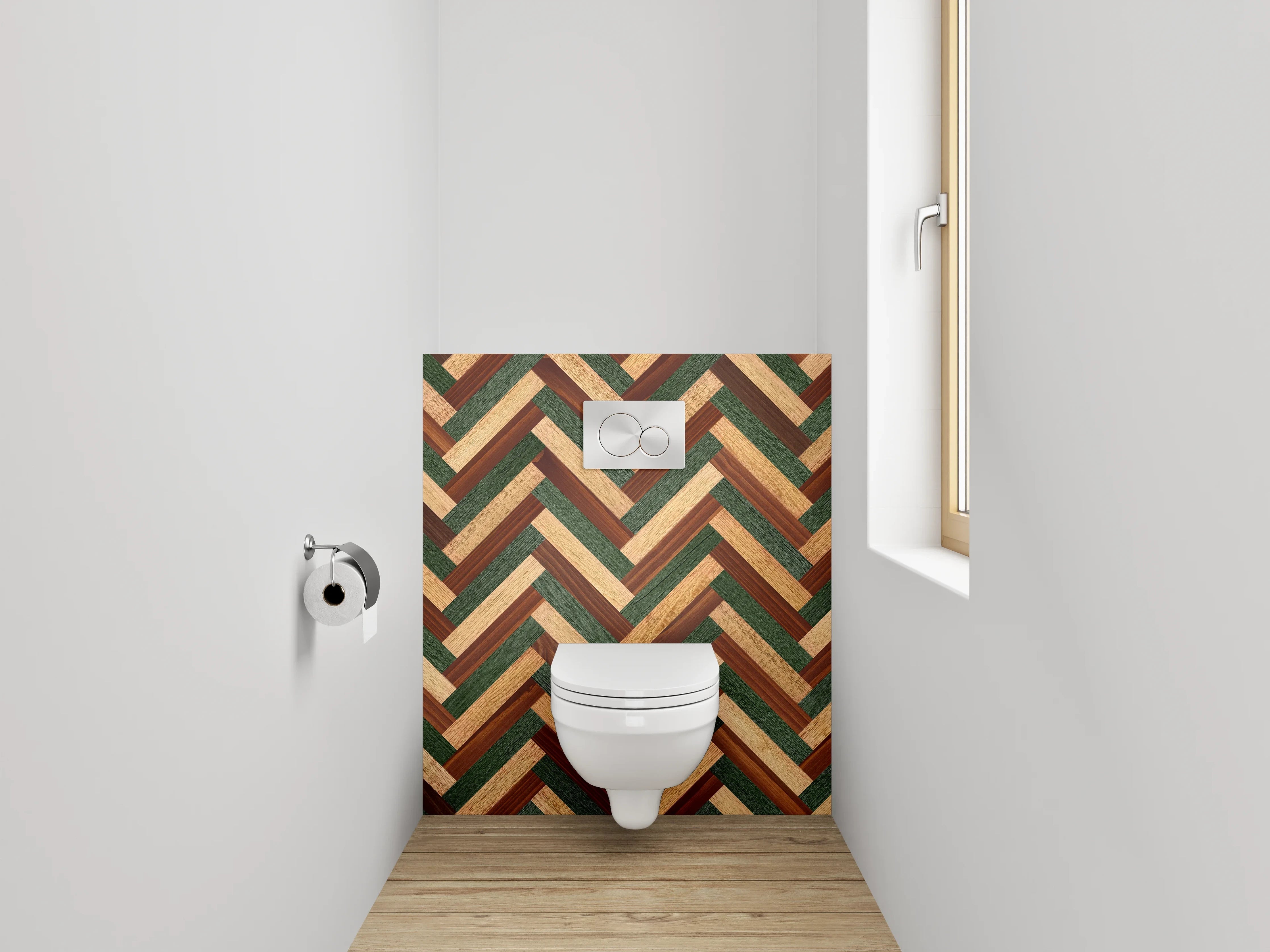 WC-Rückwand - Fischgrät Holzmuster in Vintage-Optik
