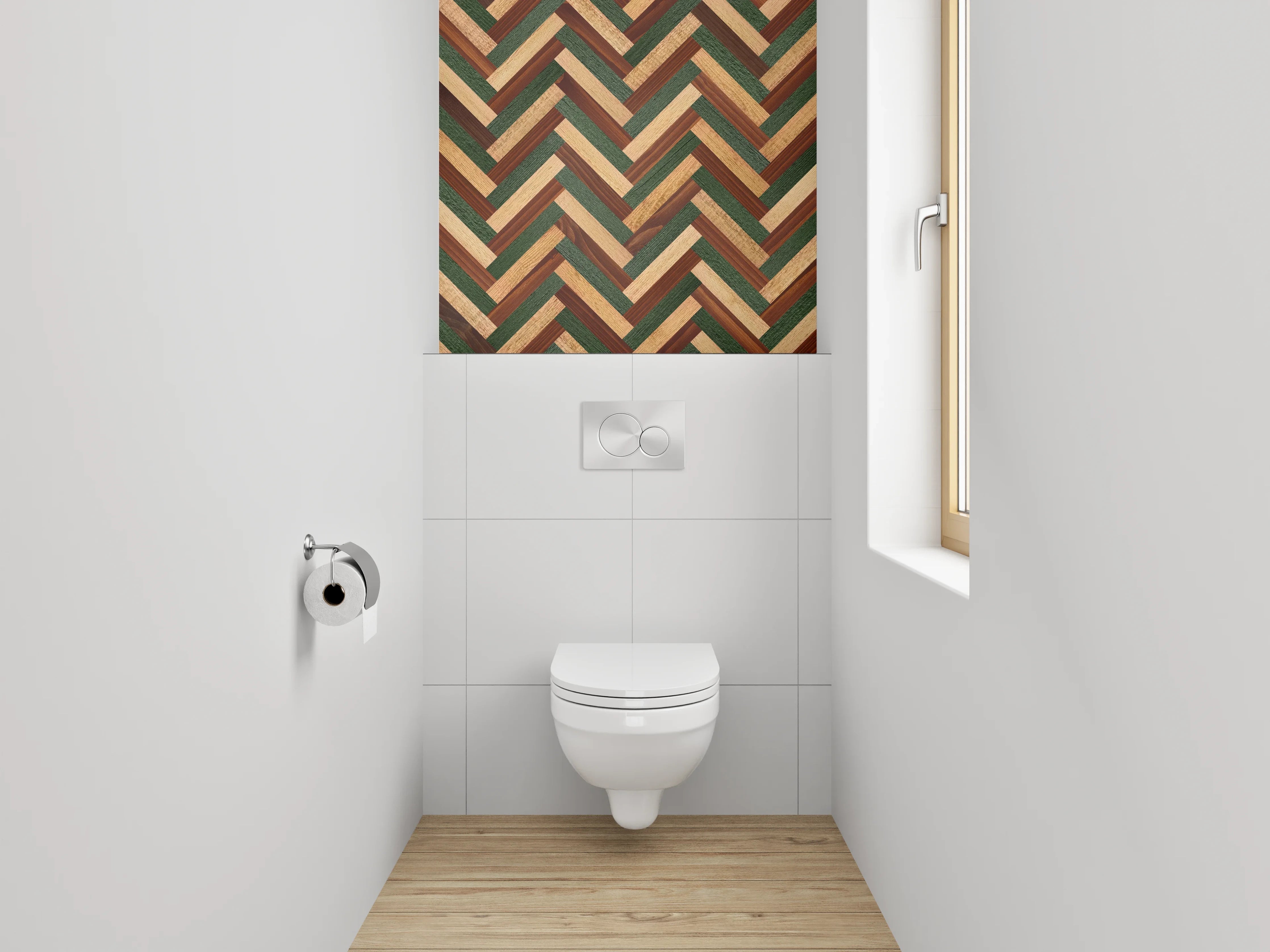 WC-Rückwand - Fischgrät Holzmuster in Vintage-Optik