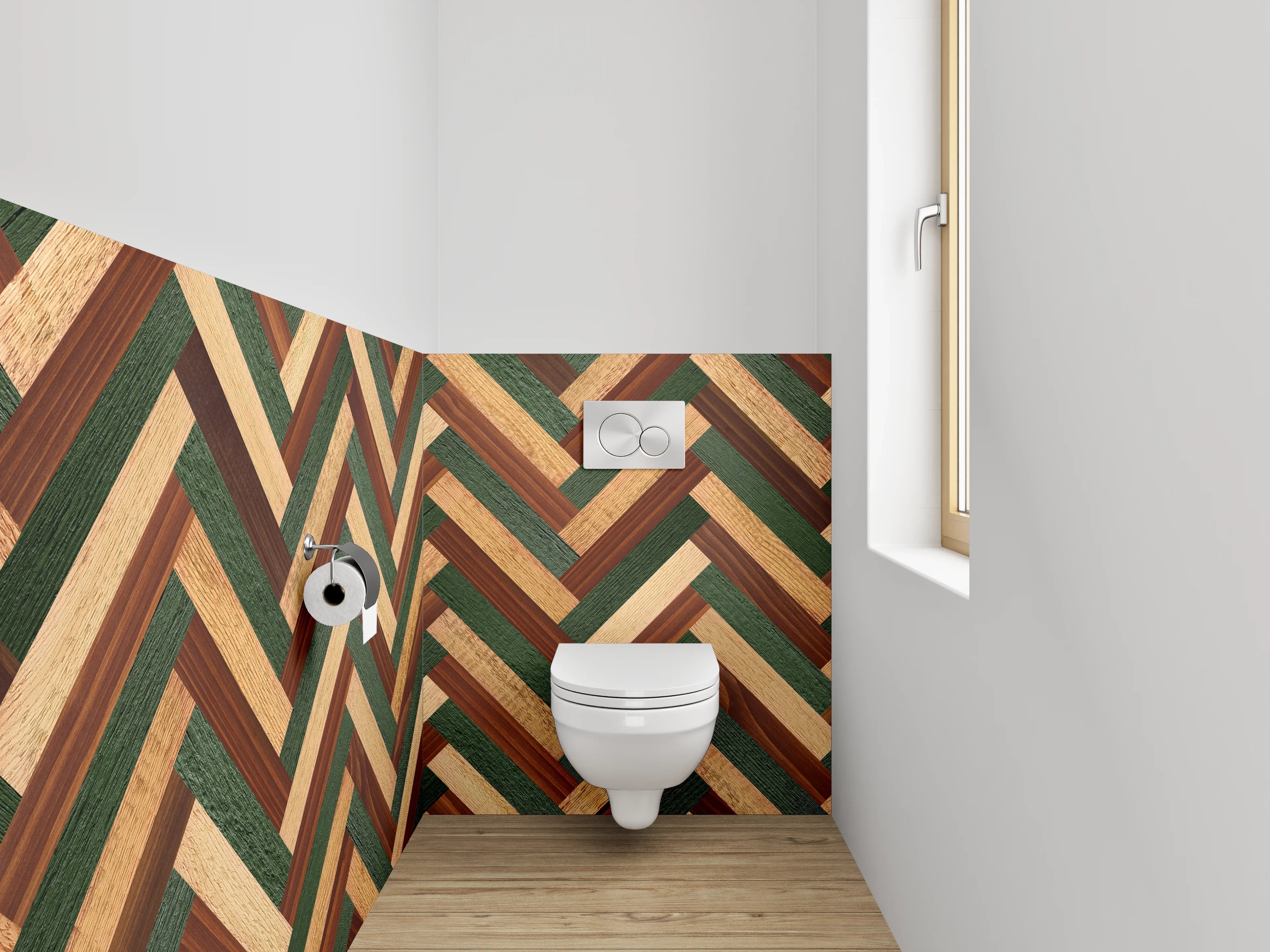 WC-Rückwand - Fischgrät Holzmuster in Vintage-Optik