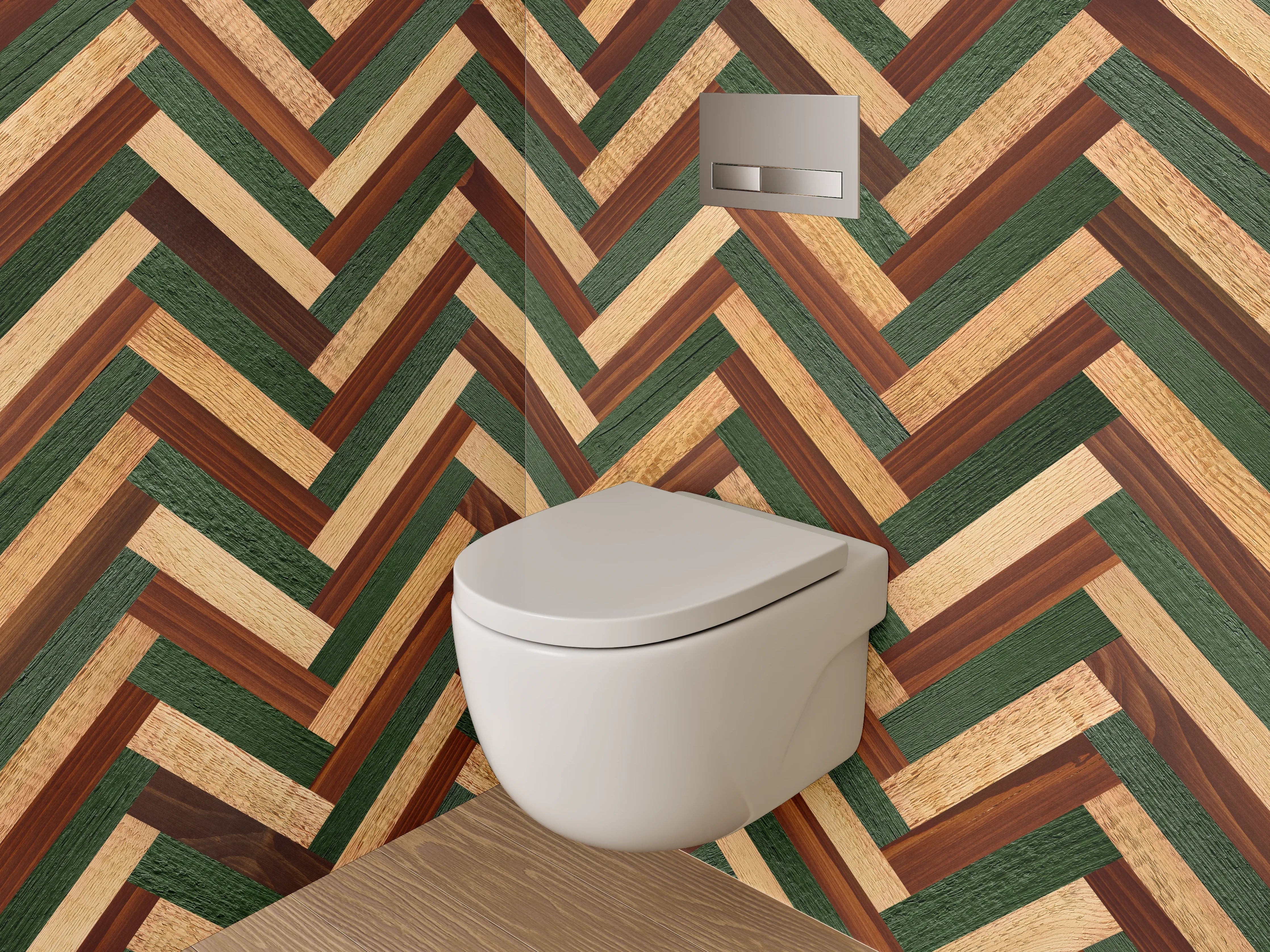 WC-Rückwand - Fischgrät Holzmuster in Vintage-Optik