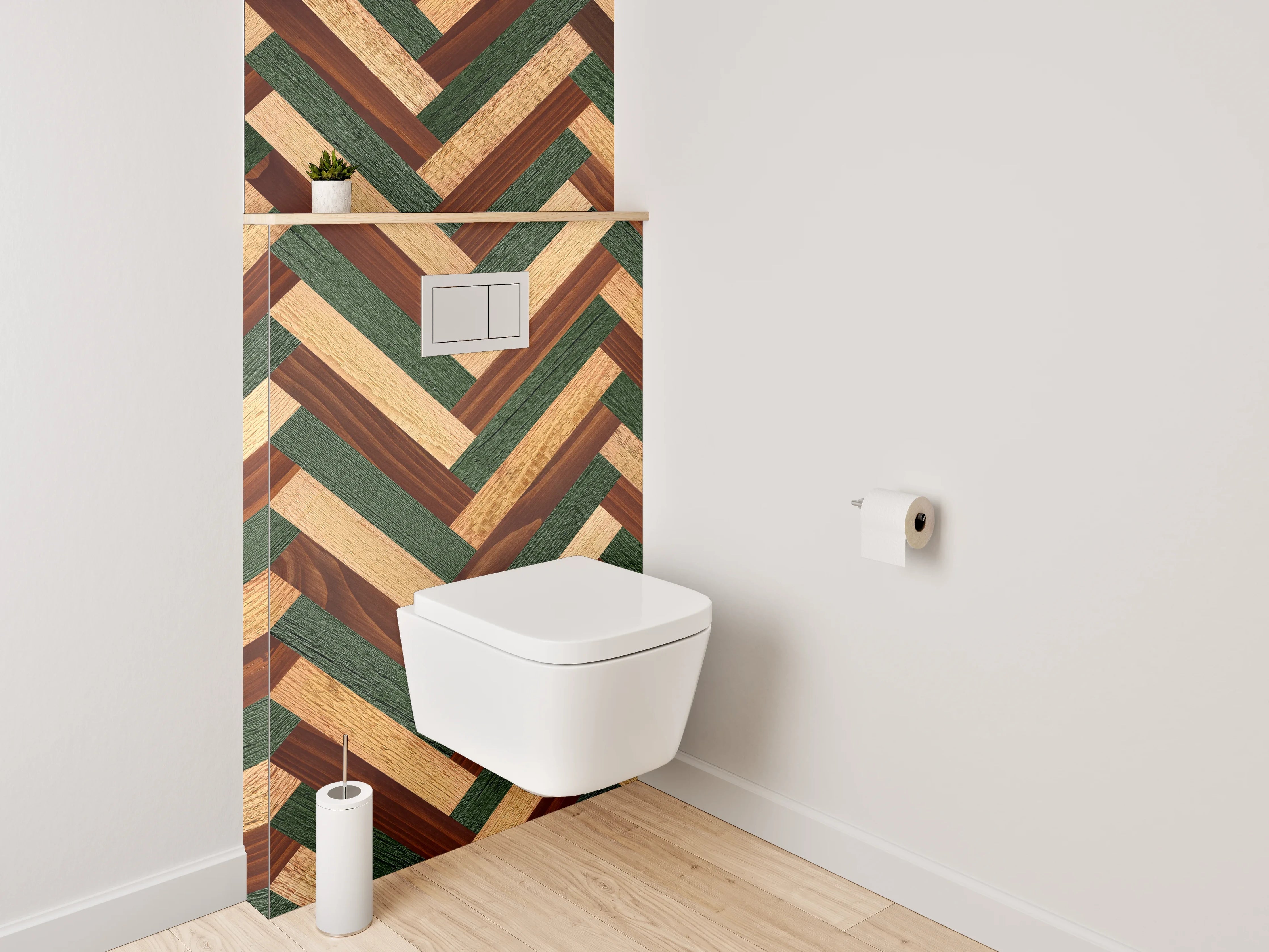 WC-Rückwand - Fischgrät Holzmuster in Vintage-Optik