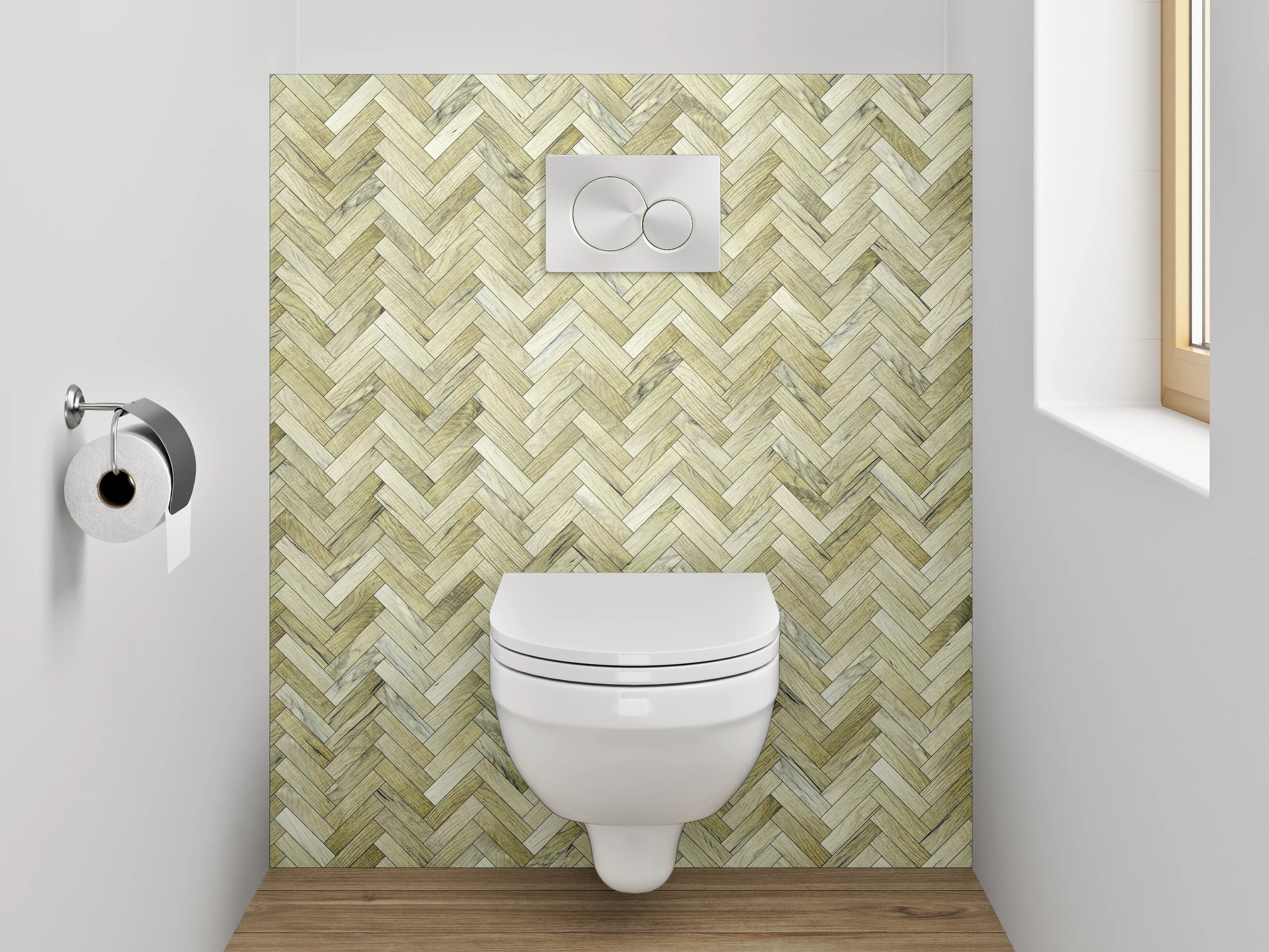 WC-Rückwand - Fischgrätenmuster Mosaik Steinoptik Beige