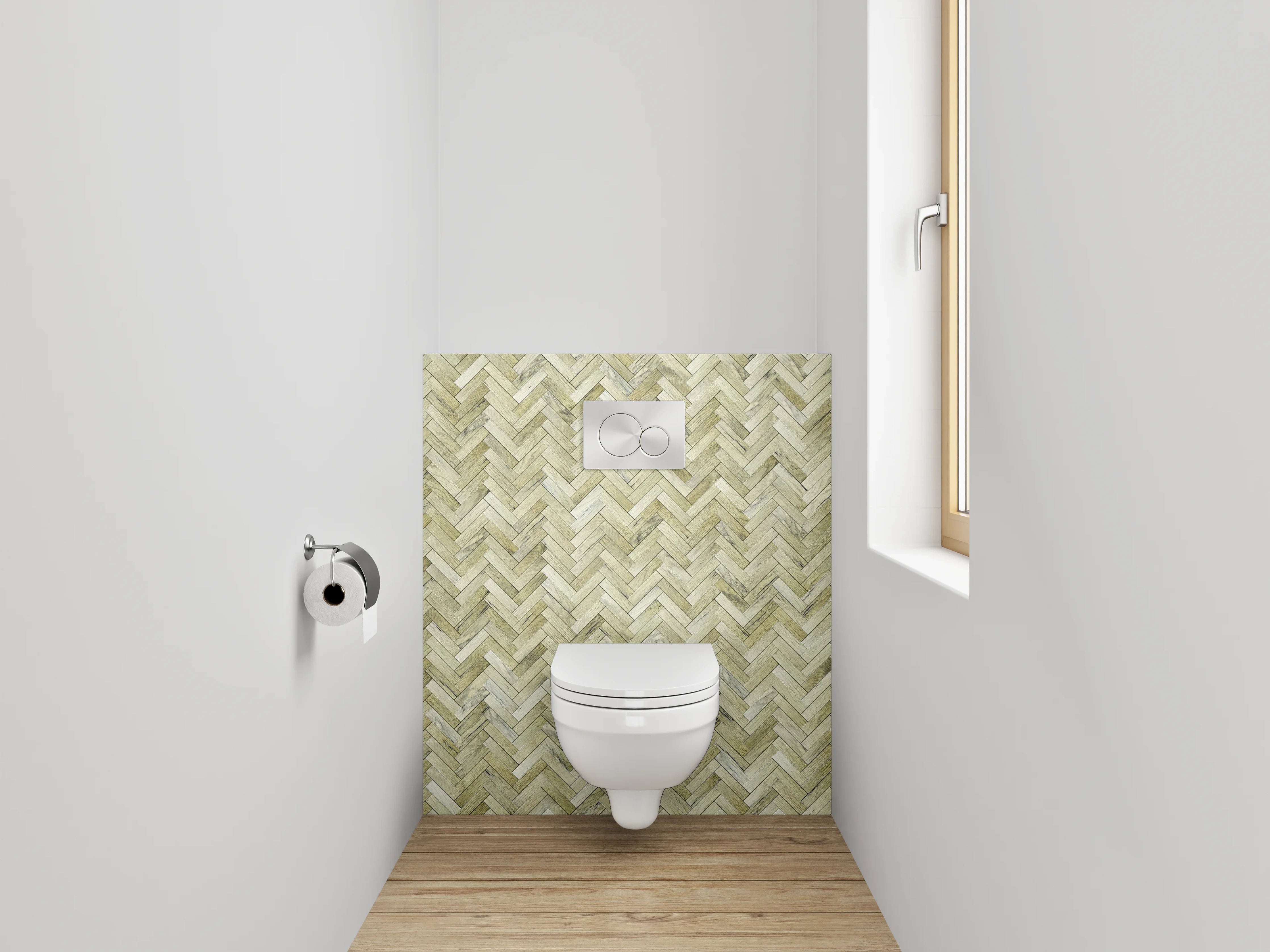 WC-Rückwand - Fischgrätenmuster Mosaik Steinoptik Beige
