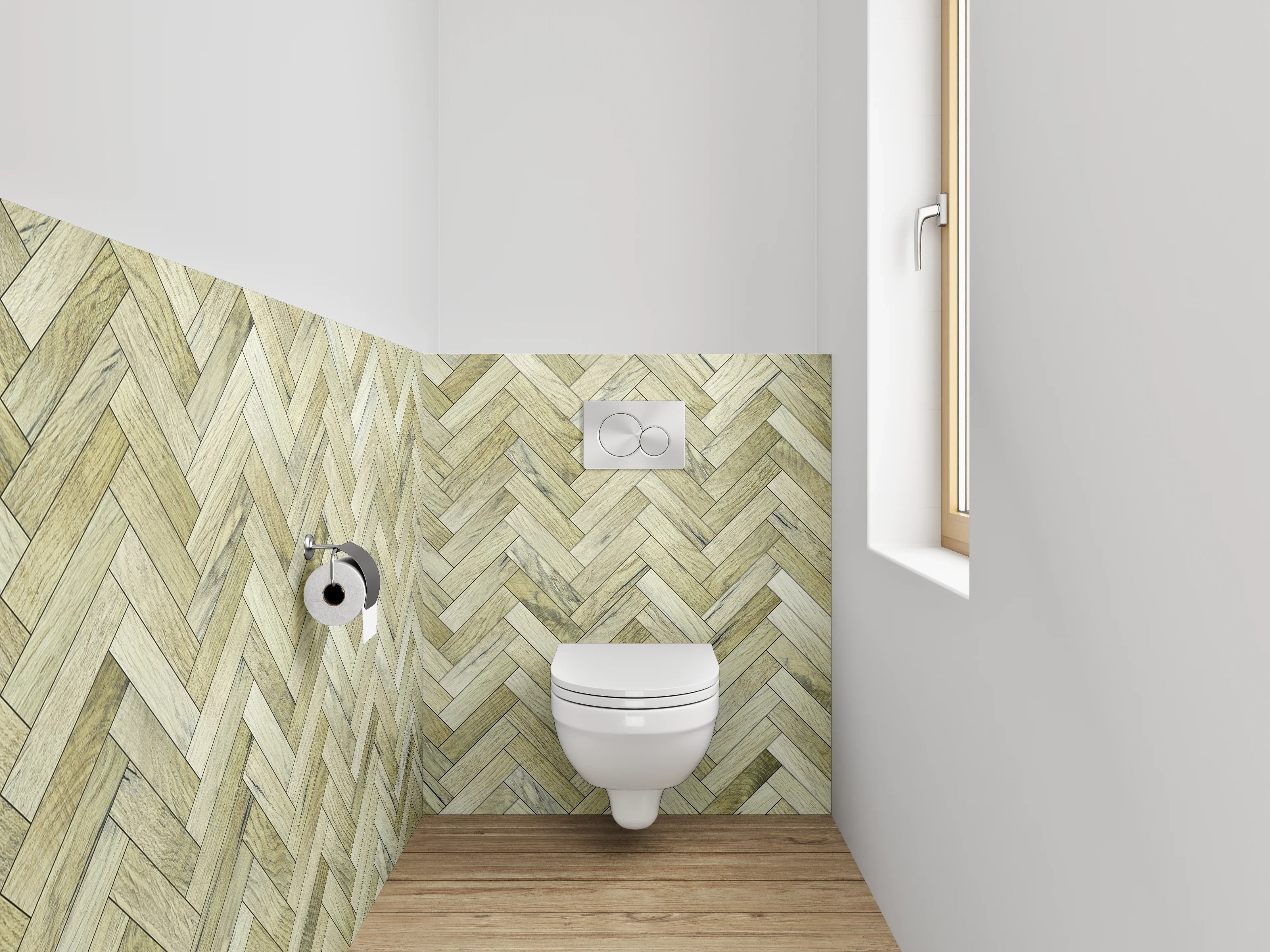 WC-Rückwand - Fischgrätenmuster Mosaik Steinoptik Beige