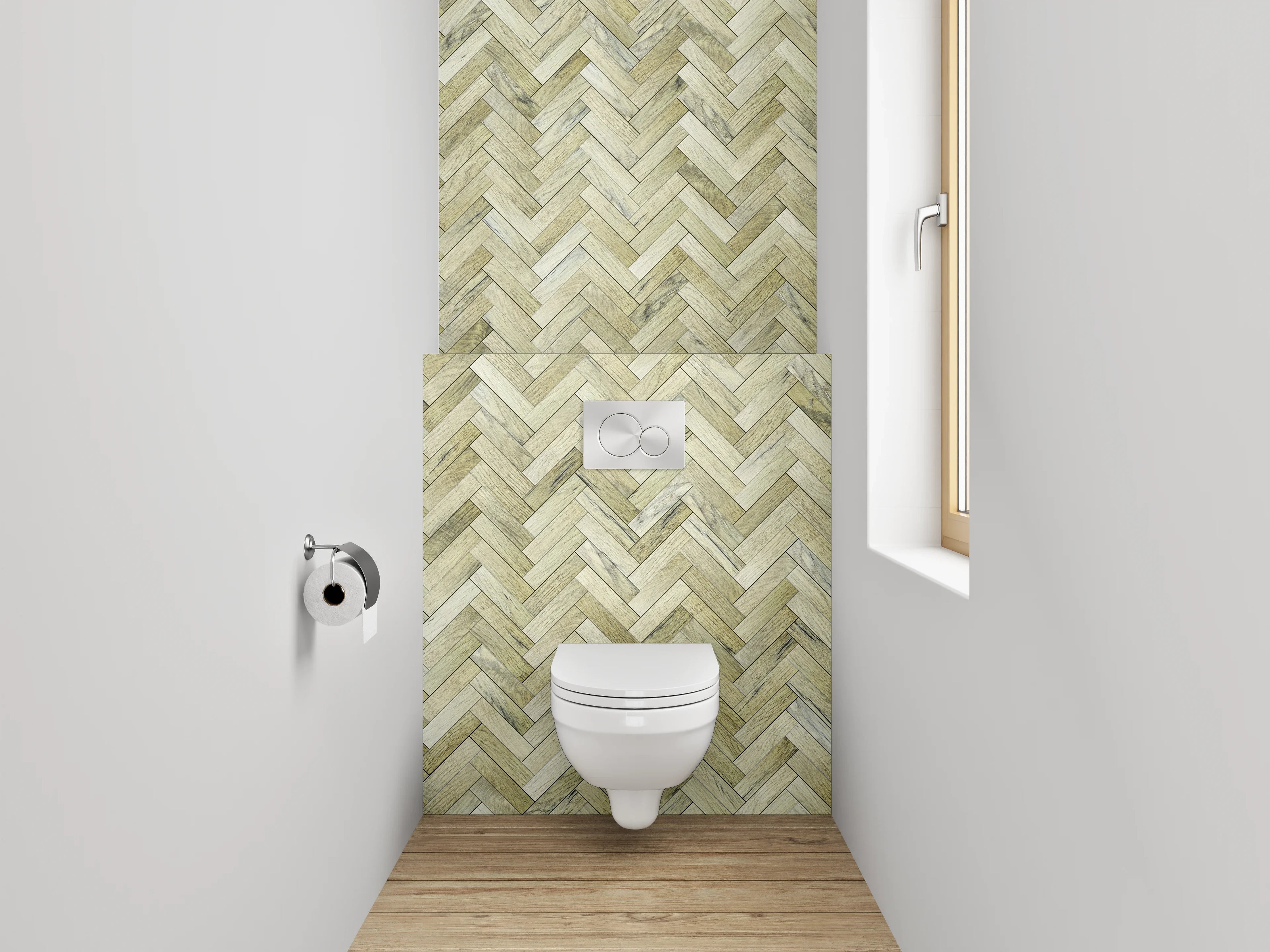 WC-Rückwand - Fischgrätenmuster Mosaik Steinoptik Beige