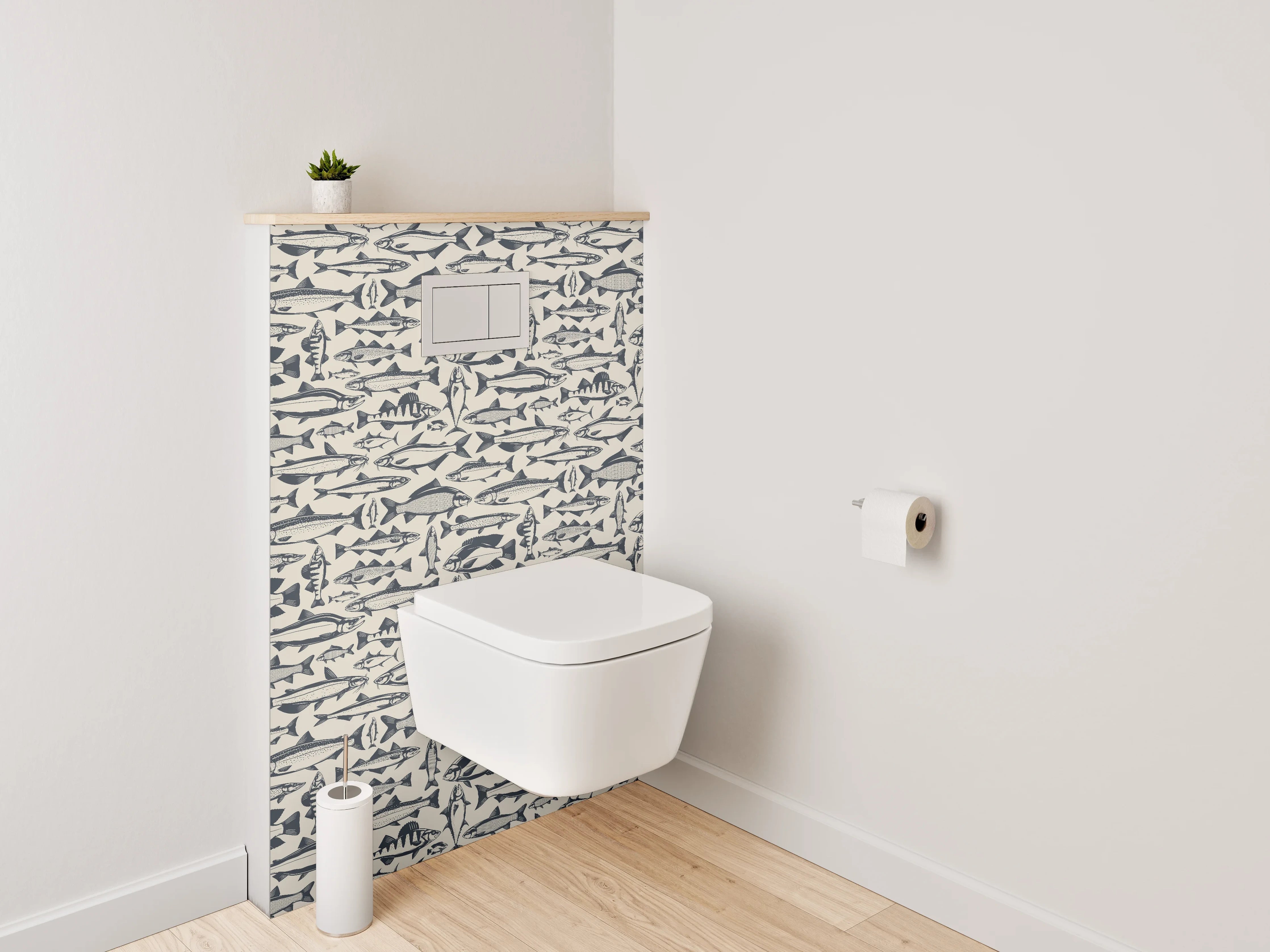 WC-Rückwand - Fischmuster Grafik maritim Schwarz-Weiß