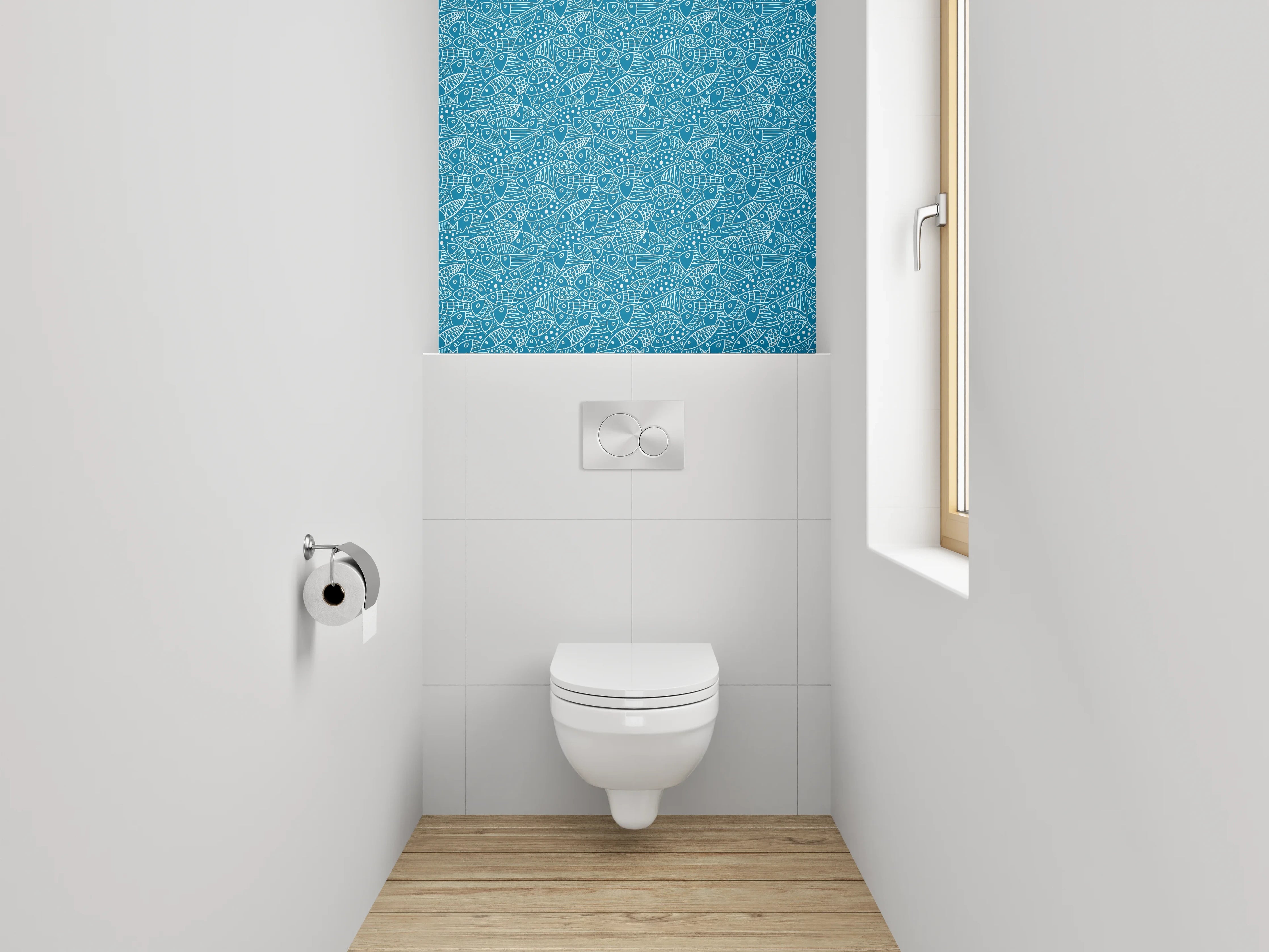WC-Rückwand - Fischmuster Lineart Blau